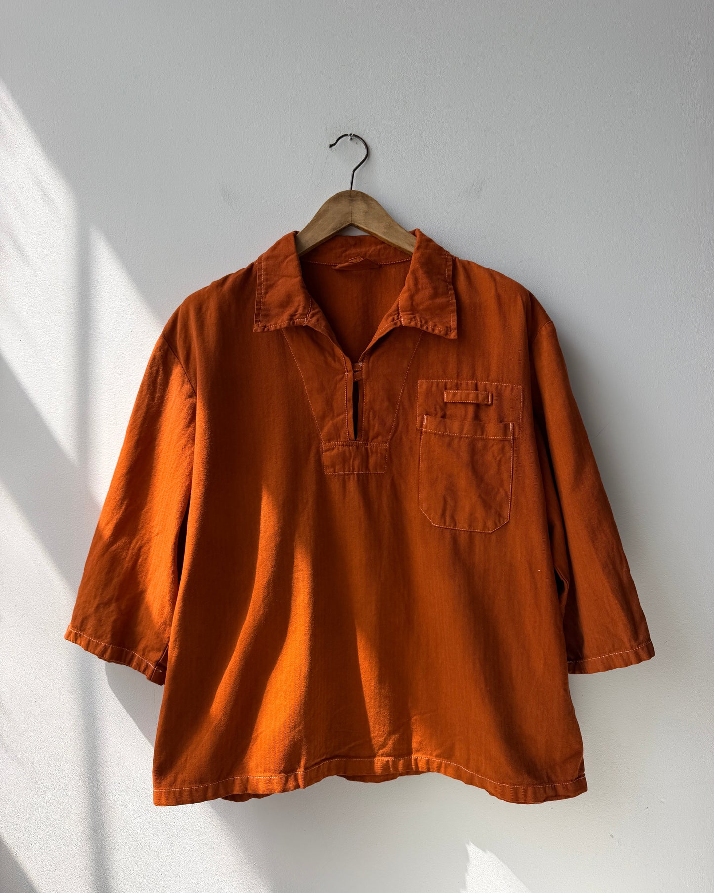 Vintage Artist Smock Pullover Top Burnt Orange 3/4 Sleeve