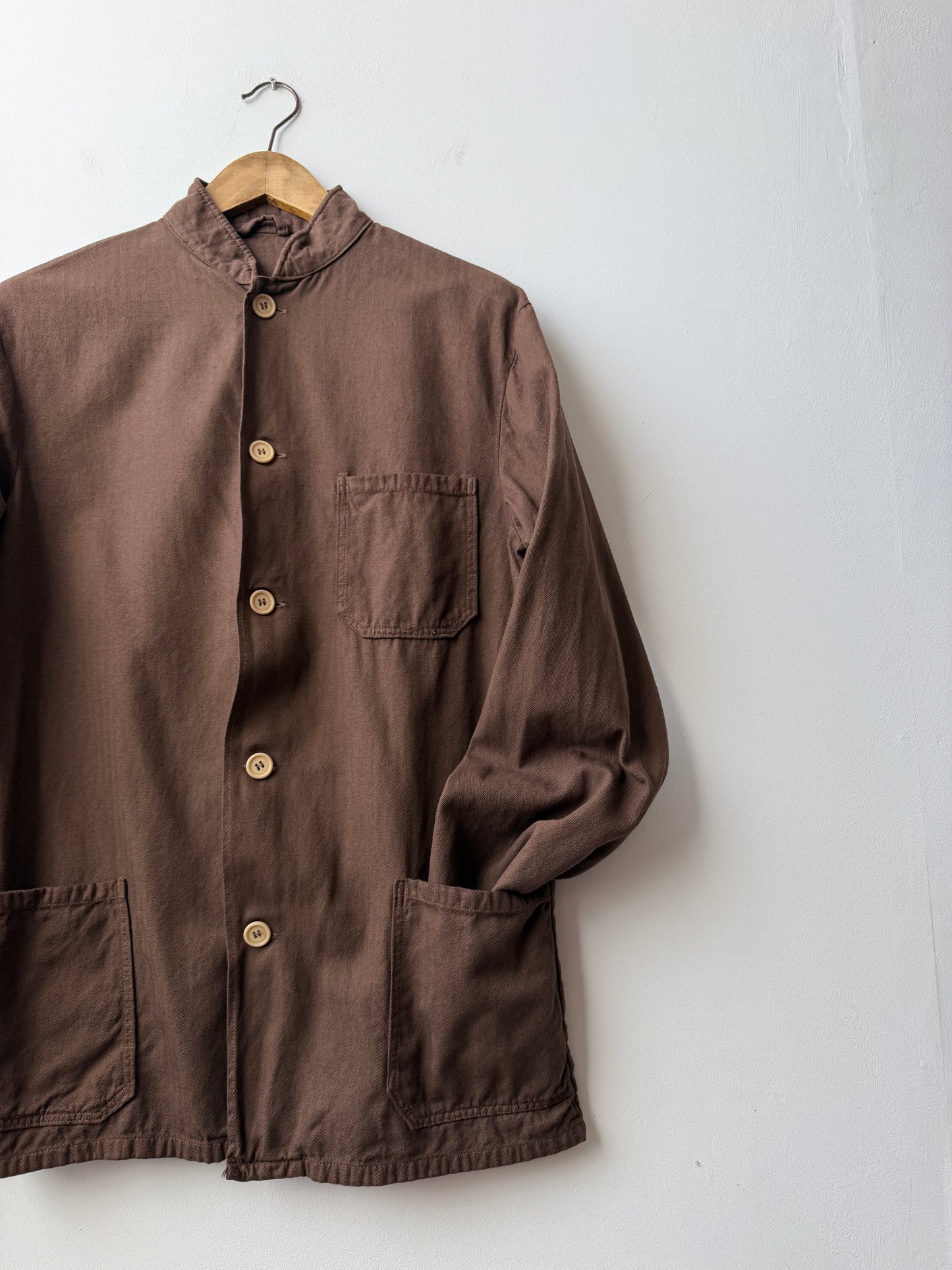 Vintage Brown Herringbone Chore Jacket Nehru Mandarin Collar