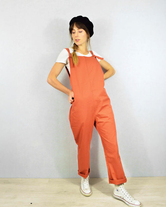 Coral Orange Cotton Dungarees