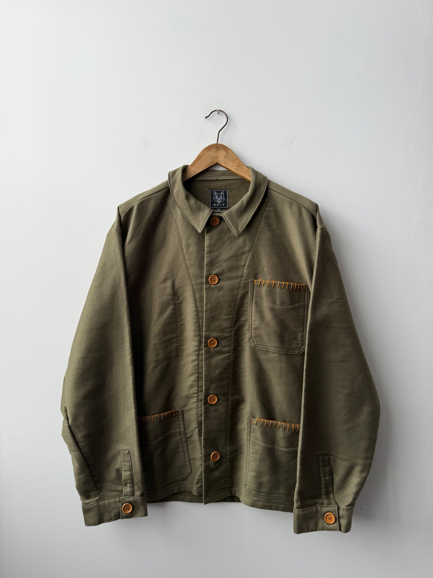 WOLF Reworked Chore Jacket Contrast Mustard Blanket Stitch 3XL