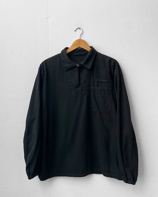 Vintage Cotton Herringbone Smock Black