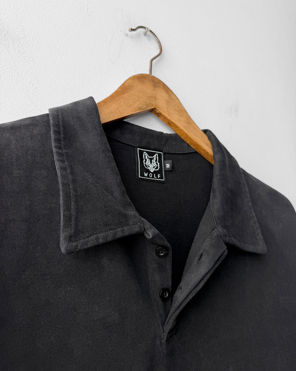Faded Wash Polo Sweatshirt Cotton Charcoal Black