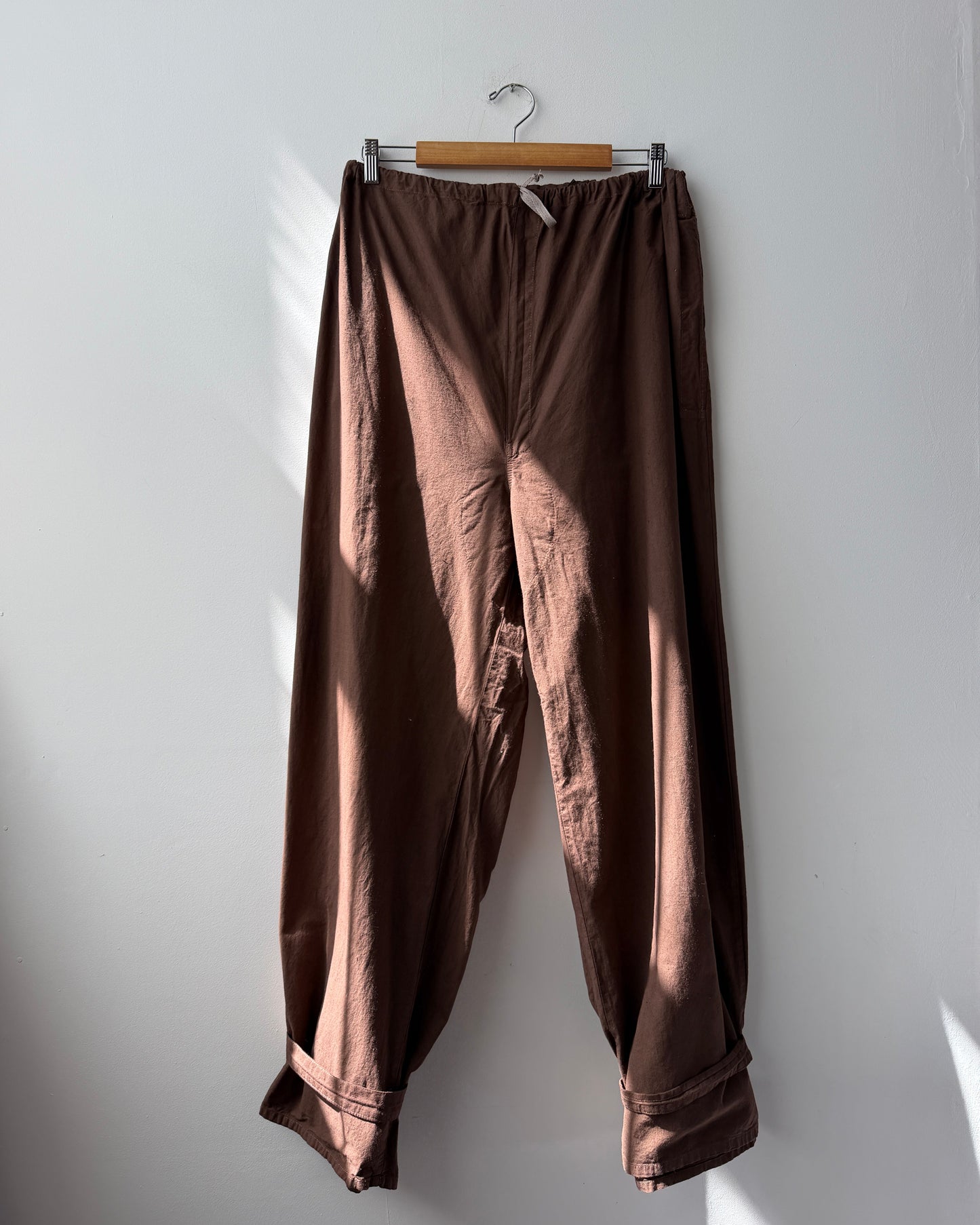 Vintage Cotton Drawstring Brown Military Pants Reworked
