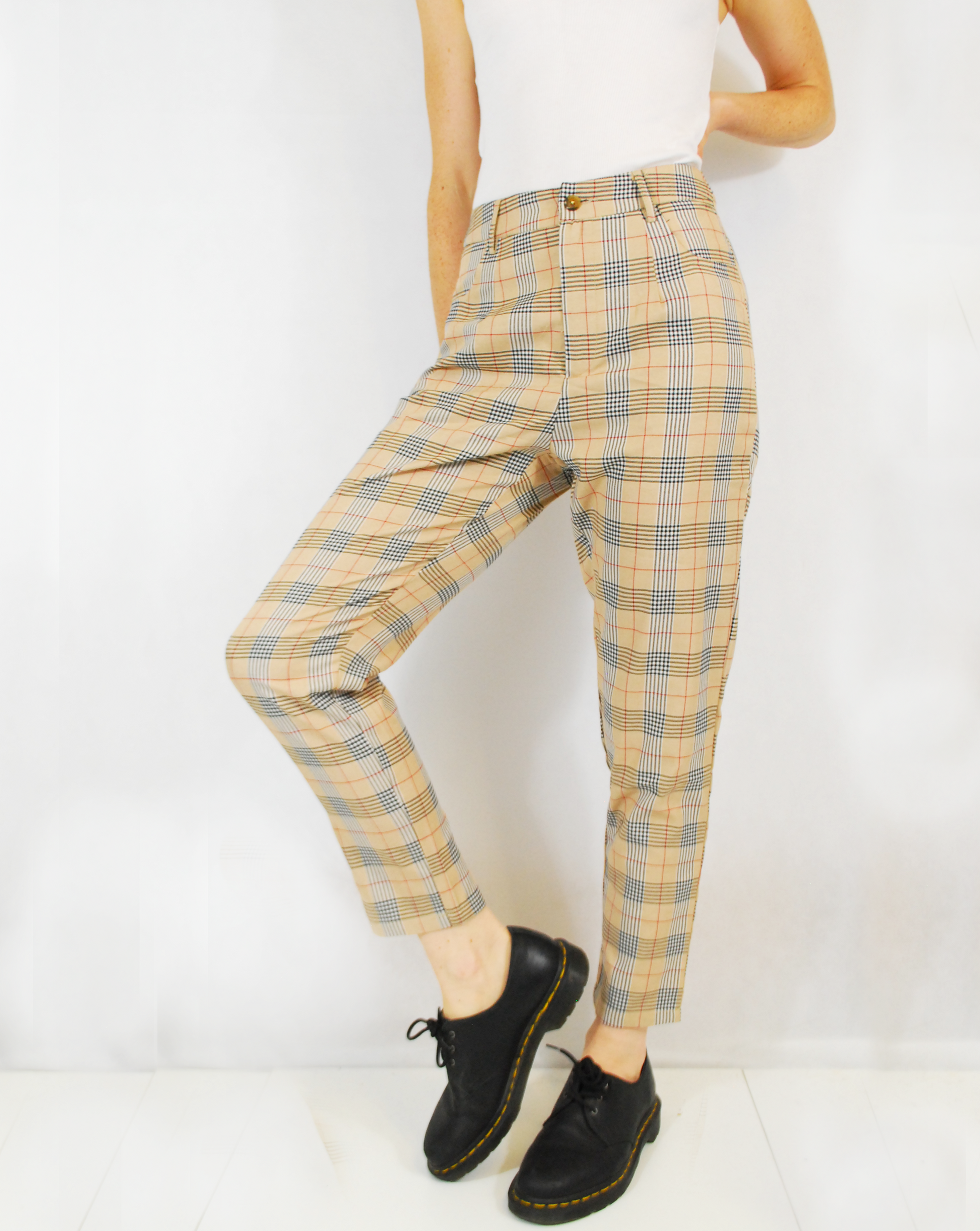 High Waist Tapered Tartan Pants Beige – Wolf Clothing Collective Ltd