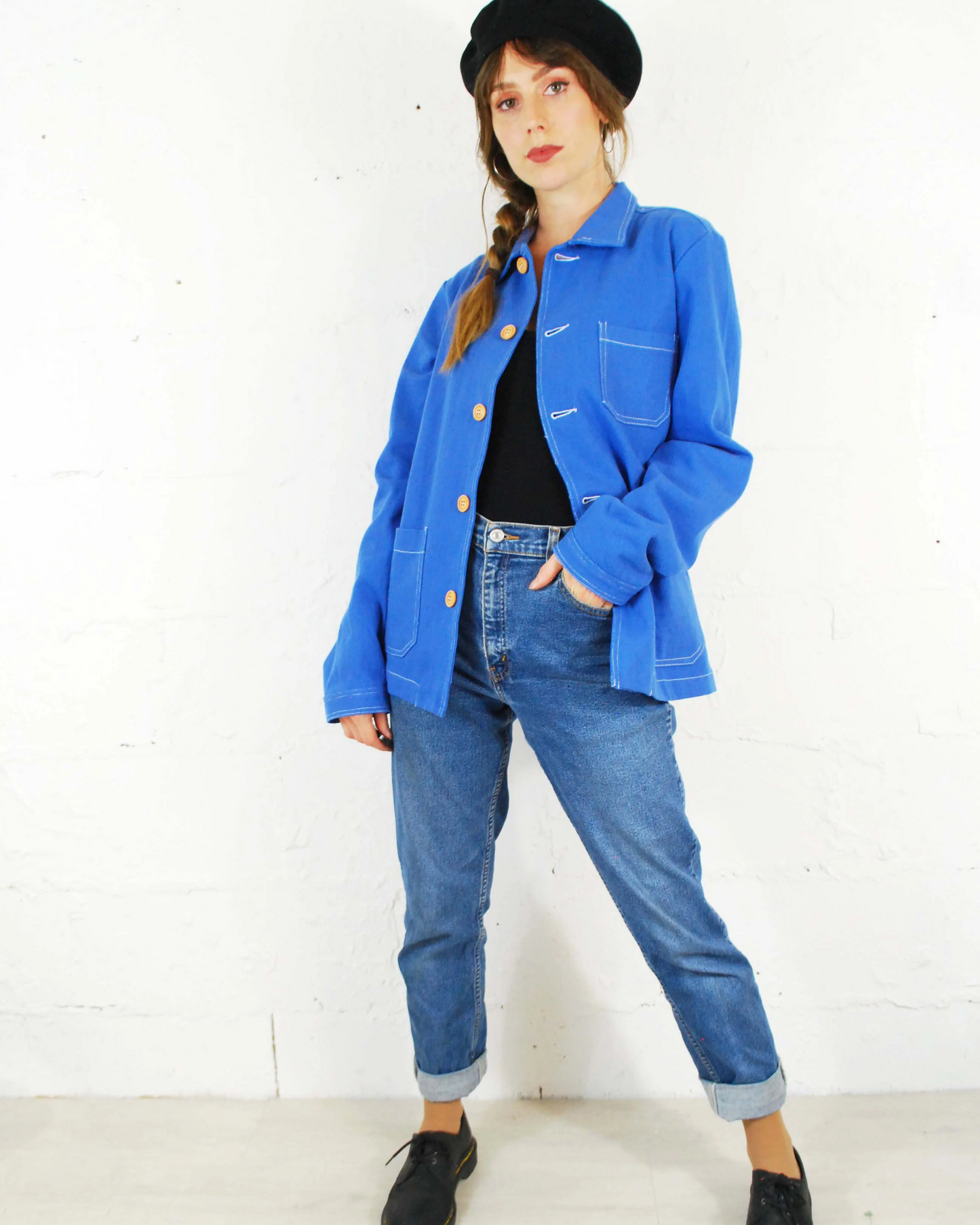 French Cotton Twill Chore Jacket Cobalt Blue