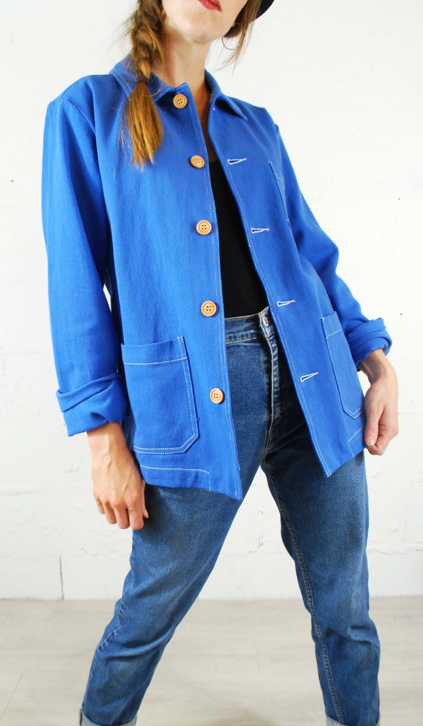 French Cotton Twill Chore Jacket Cobalt Blue