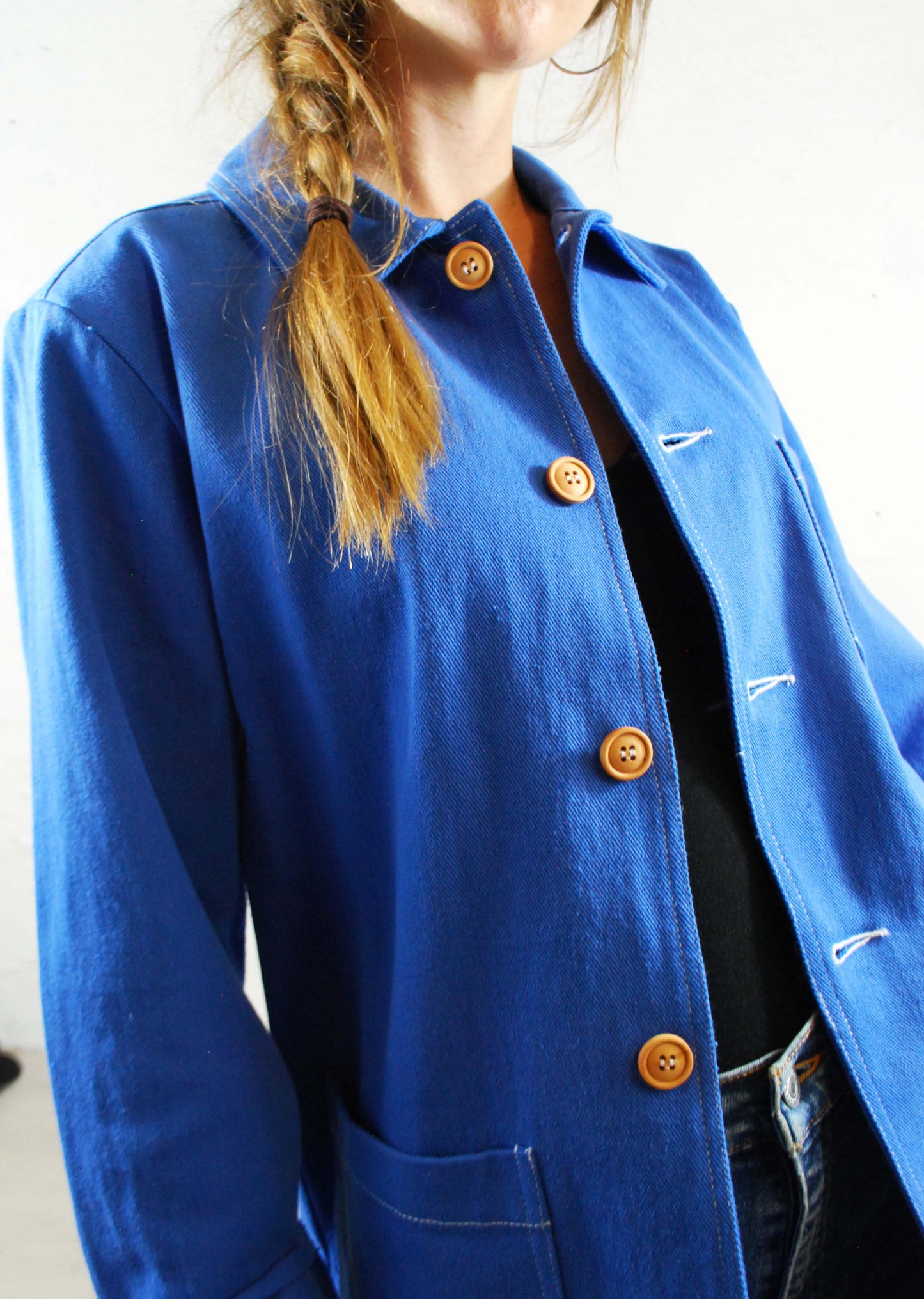 French Cotton Twill Chore Jacket Cobalt Blue