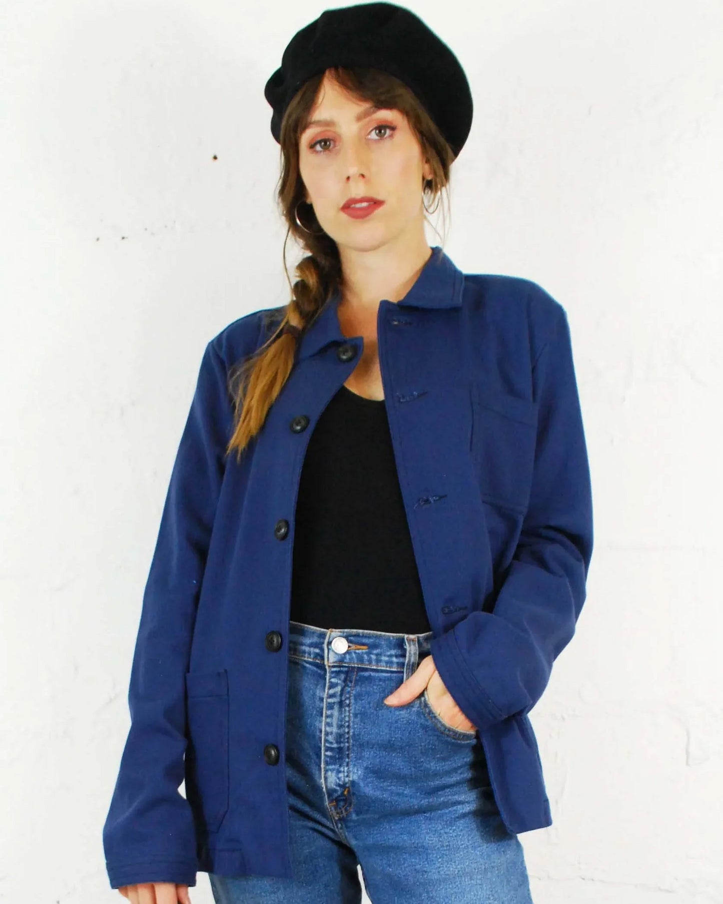 French Cotton Twill Chore Jacket Navy Blue