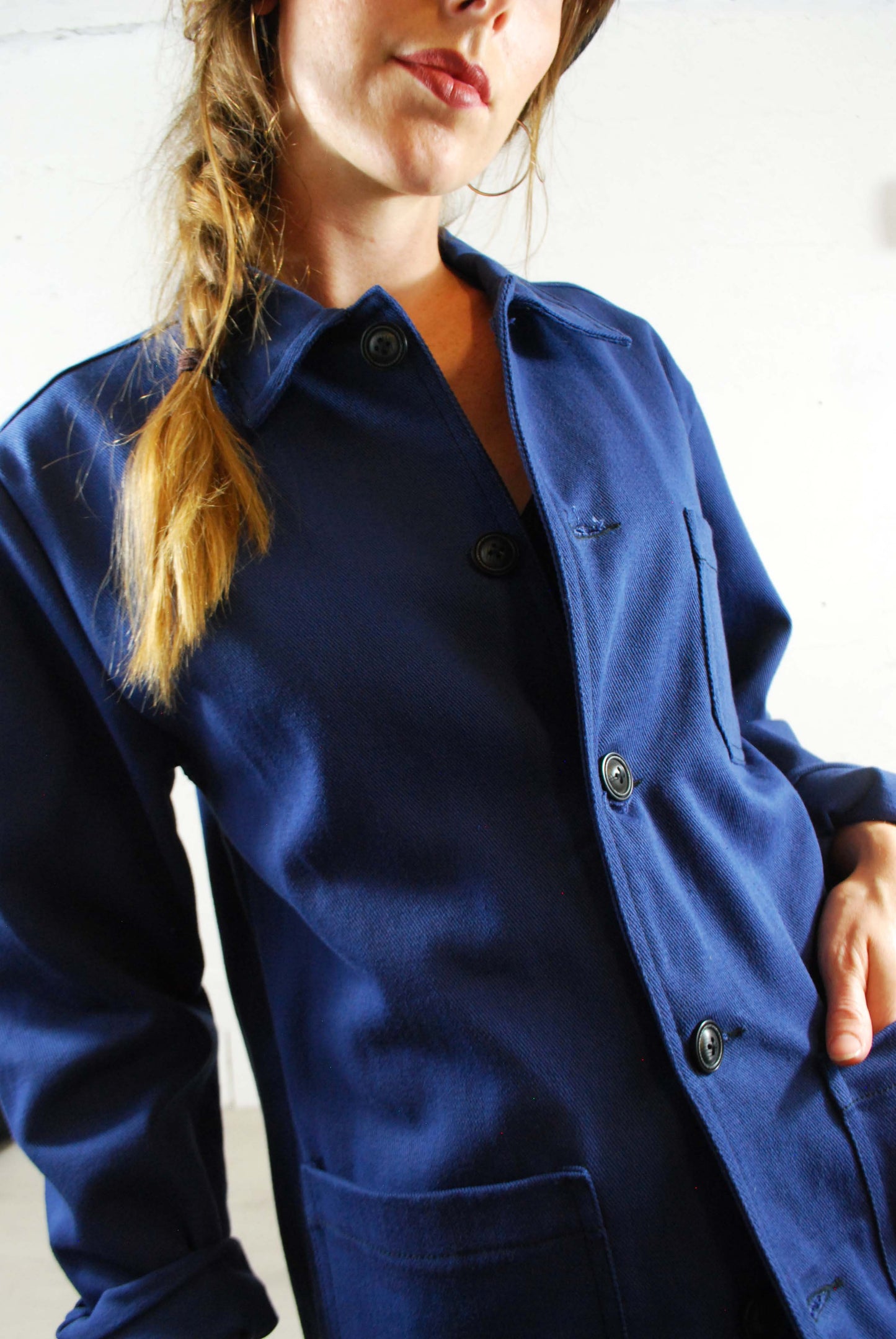 French Cotton Twill Chore Jacket Navy Blue