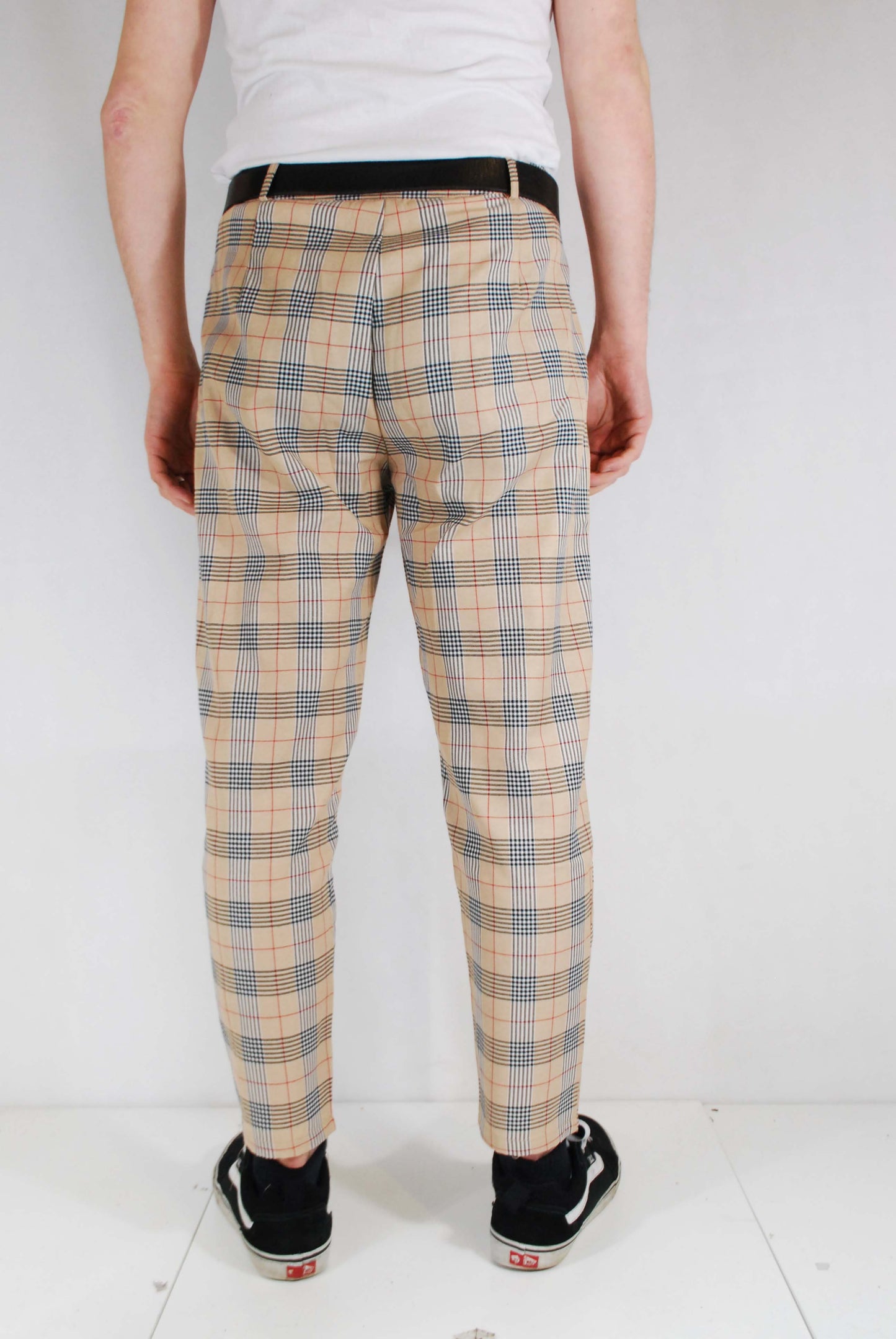 Slim Fit Tartan Check Trousers Beige