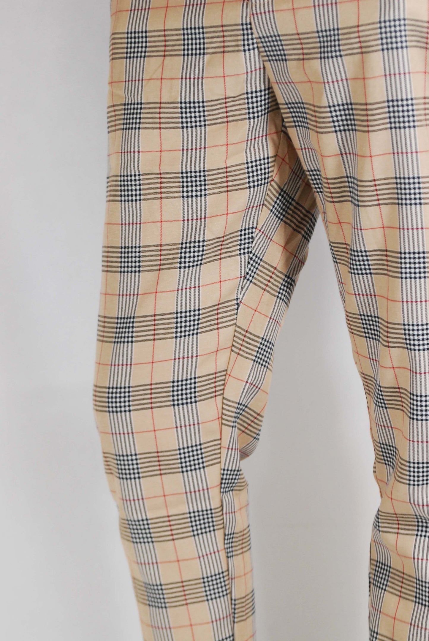 Slim Fit Tartan Check Trousers Beige