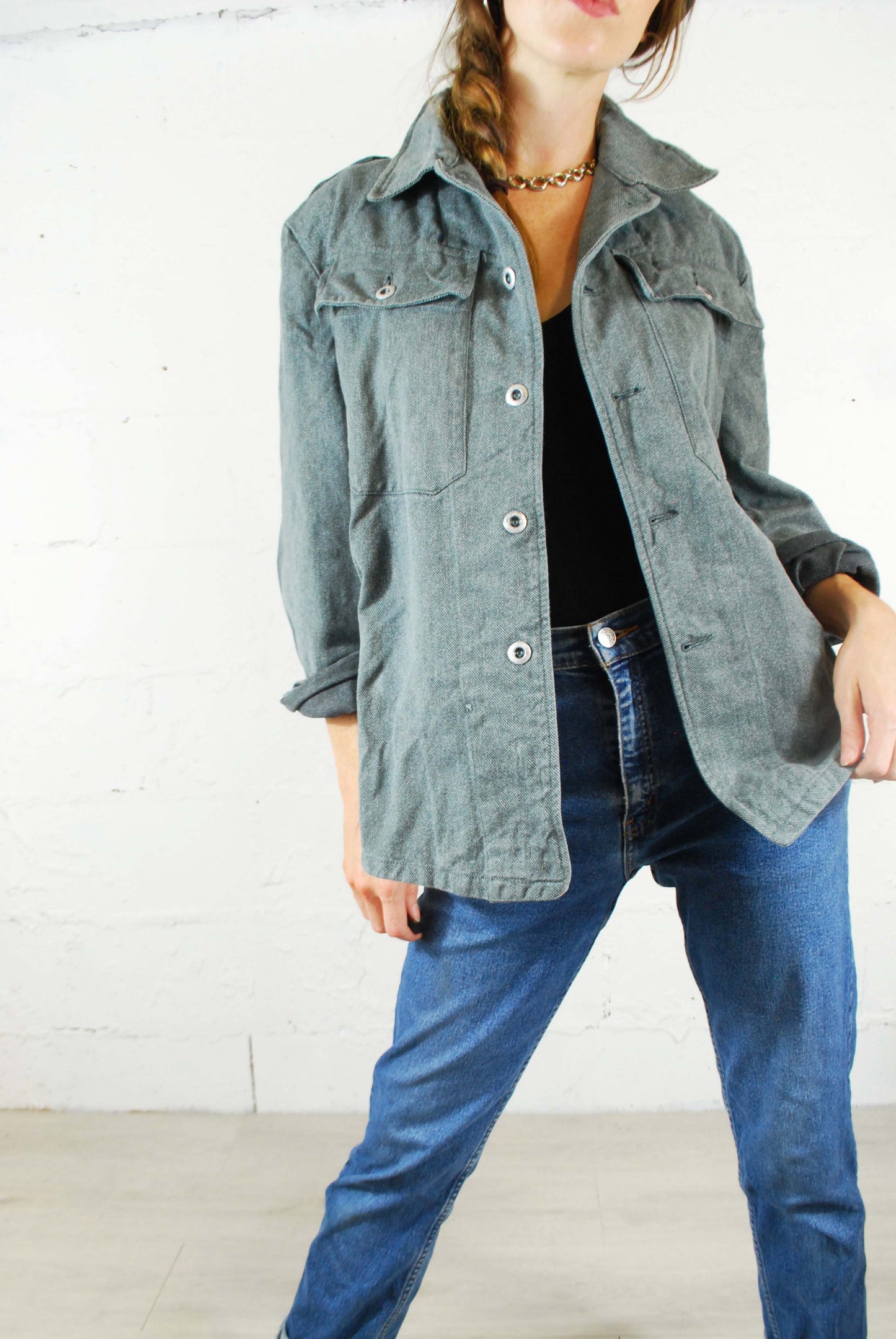 Vintage Salt & Pepper Thick Denim Jacket