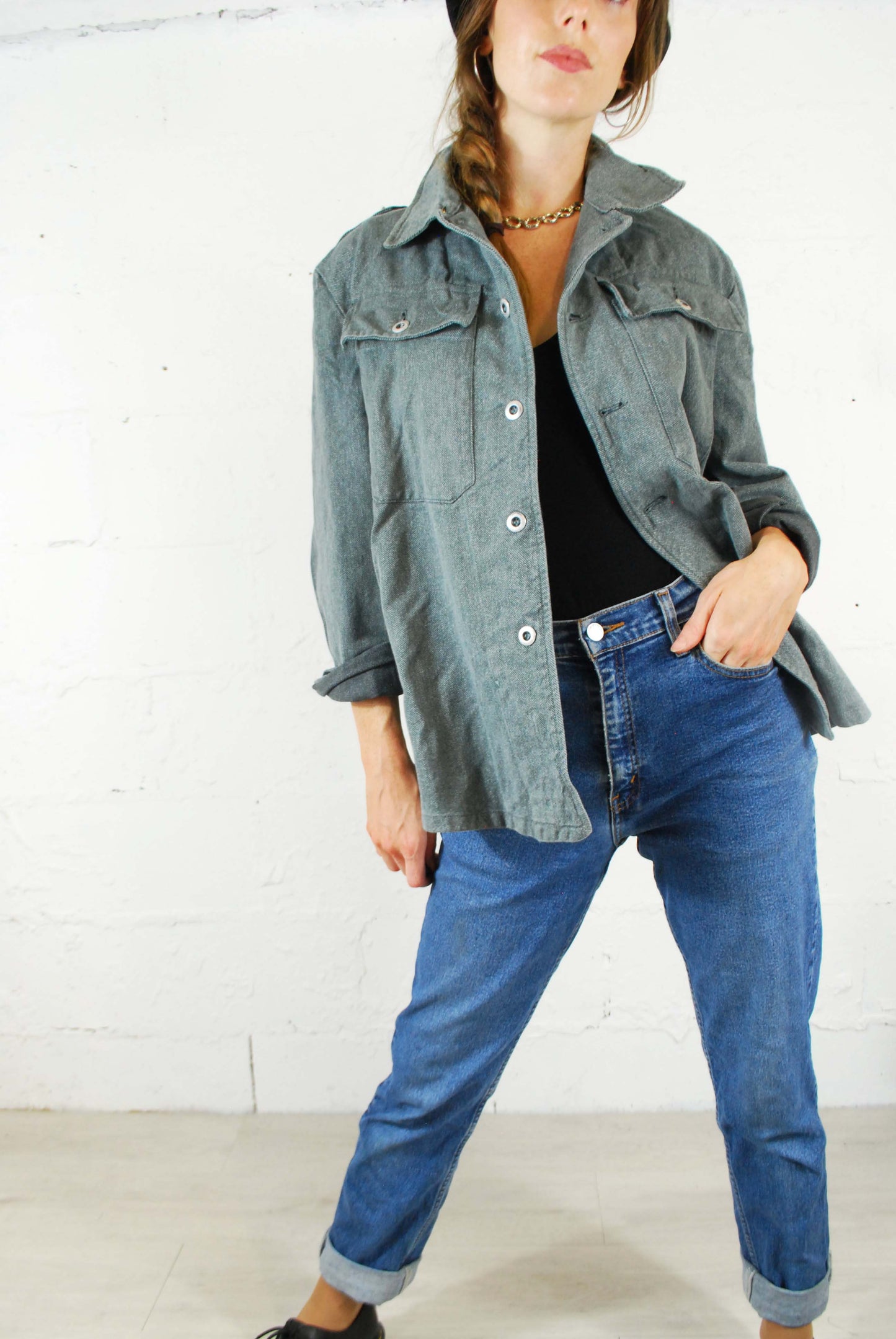 Vintage Salt & Pepper Thick Denim Jacket