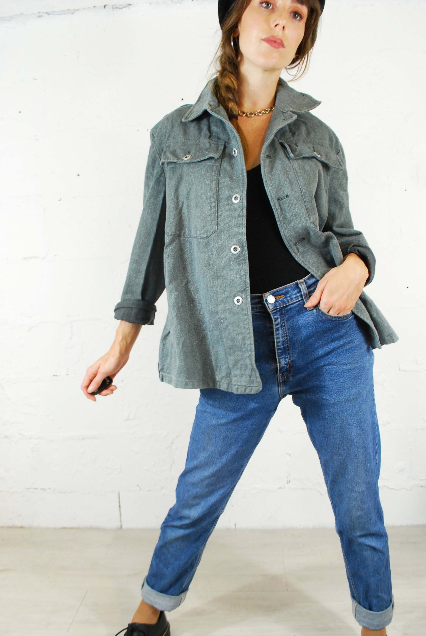 Vintage Salt & Pepper Thick Denim Jacket