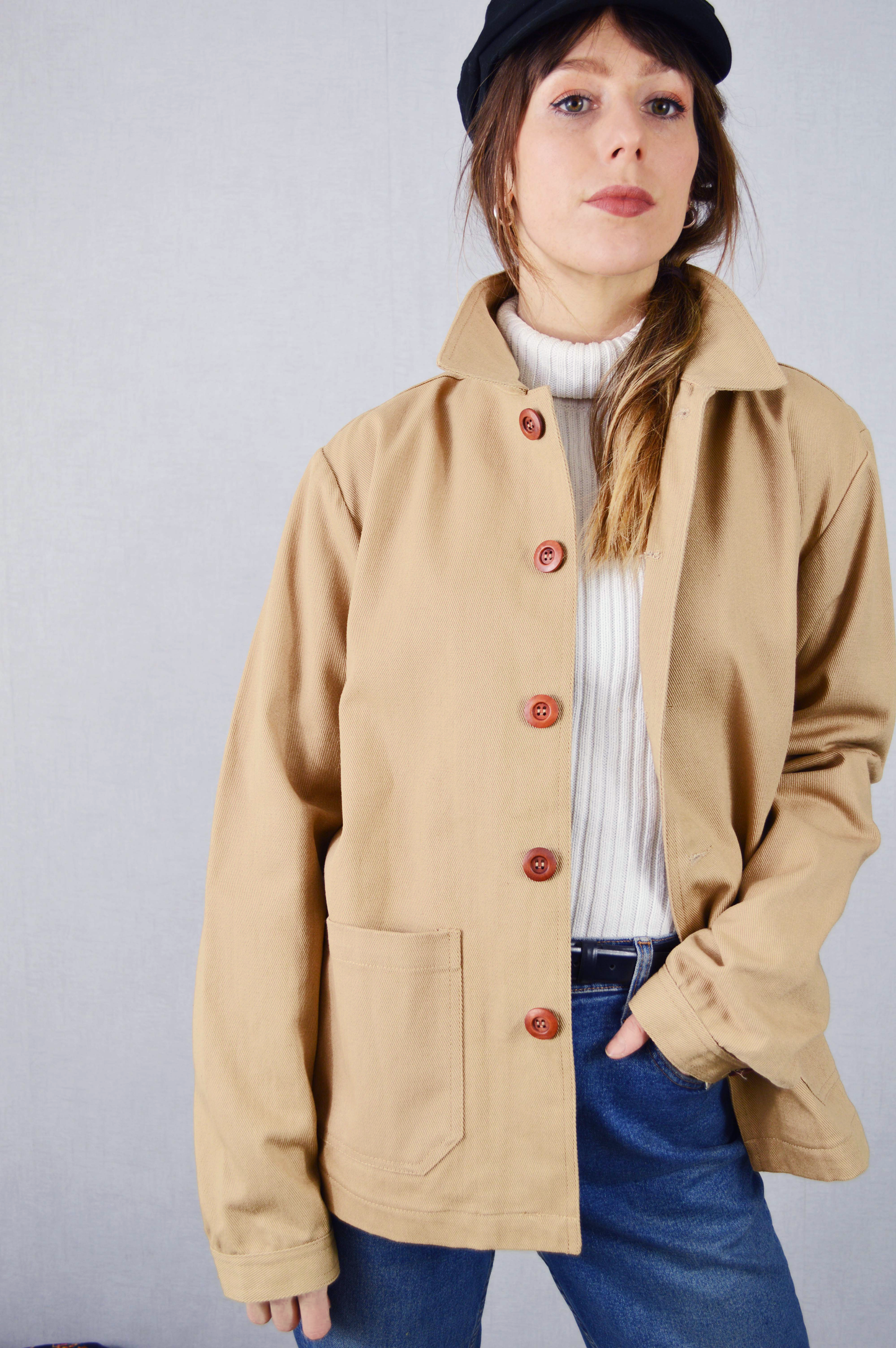 Arbeitsjacke aus französischem Baumwolltwill, Wüstenbeige