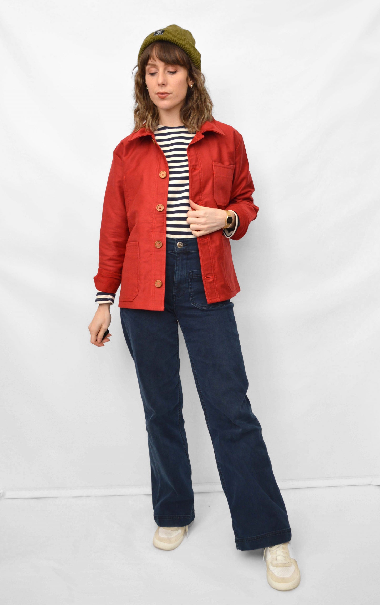 French Chore Jacket Moleskin Berry Red