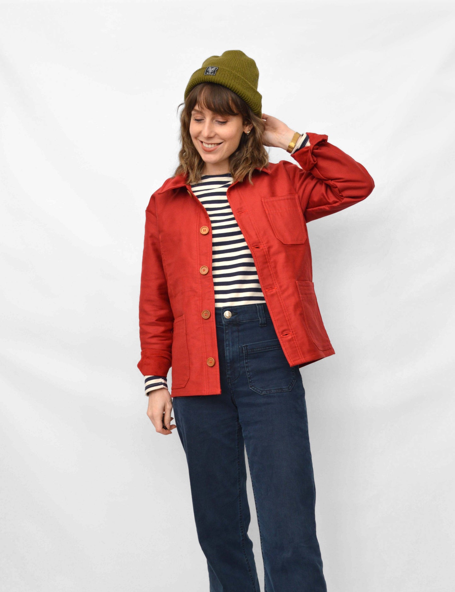 French Chore Jacket Moleskin Berry Red