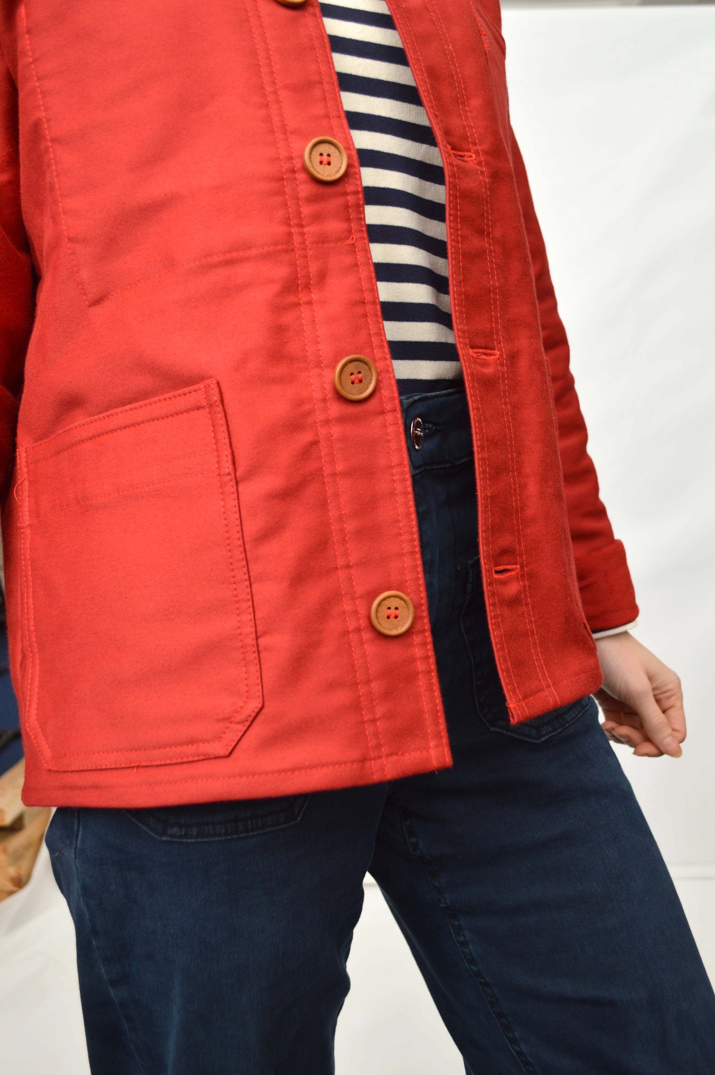 French Chore Jacket Moleskin Berry Red