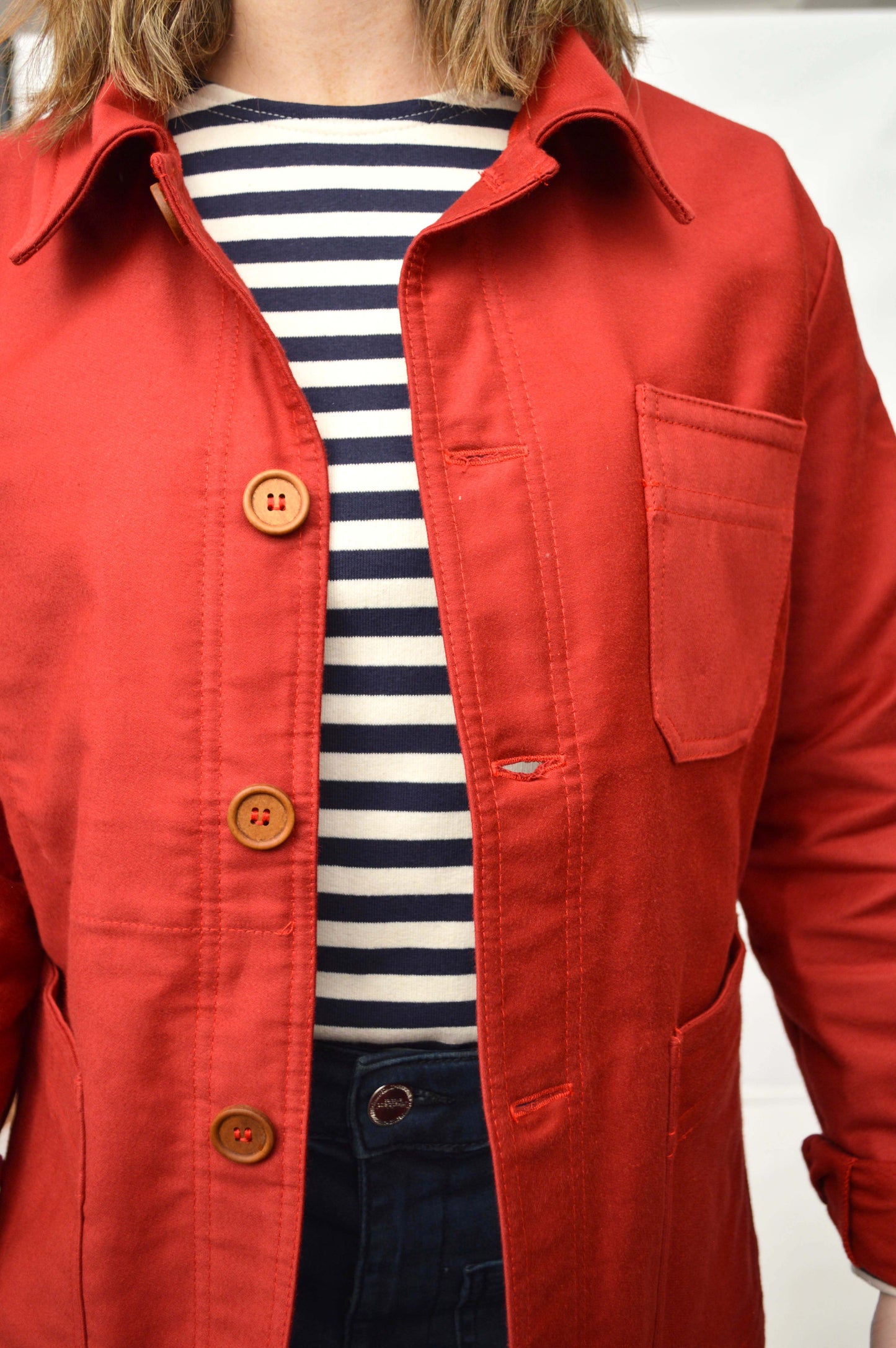 French Chore Jacket Moleskin Berry Red