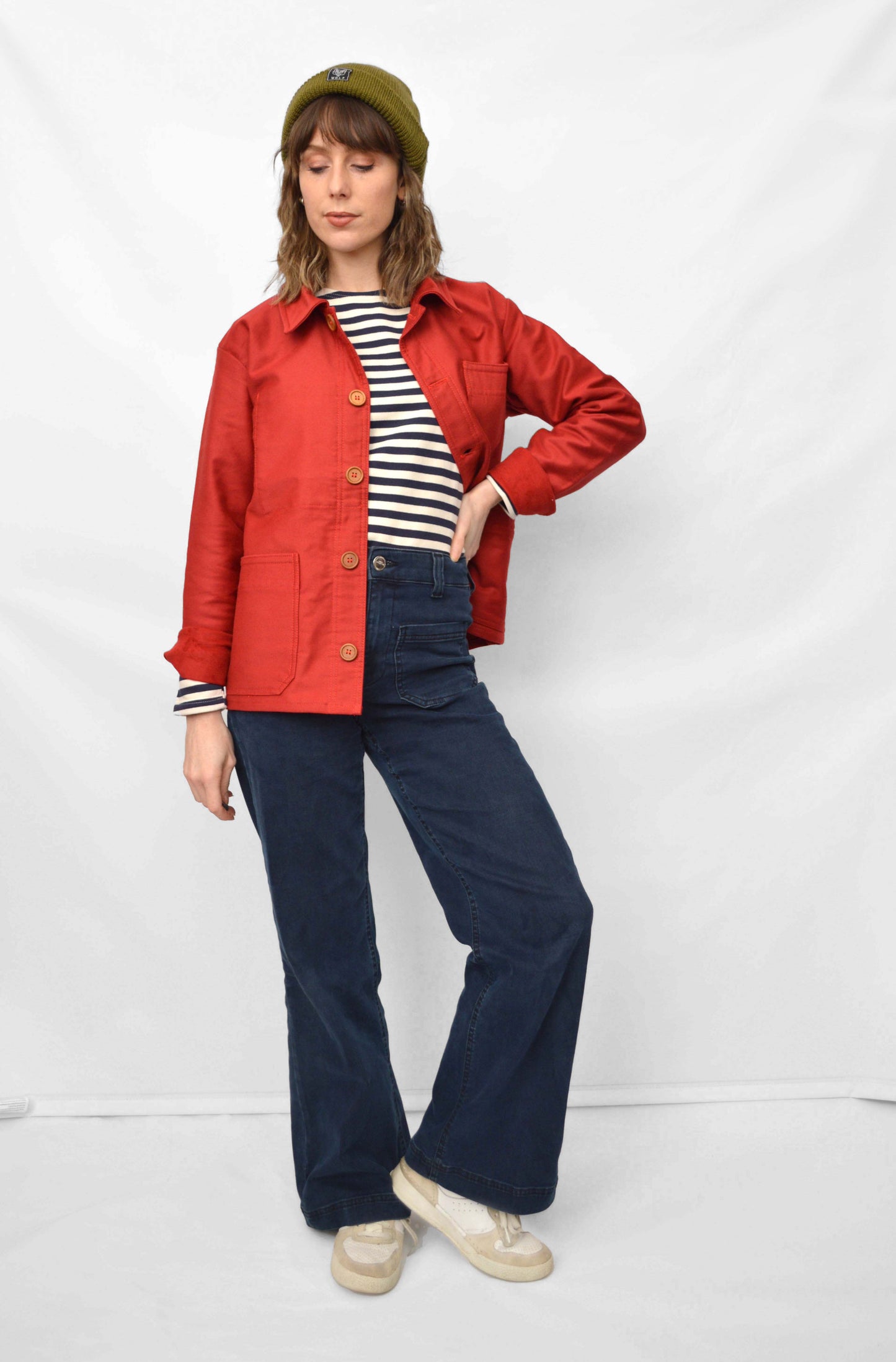 French Chore Jacket Moleskin Berry Red