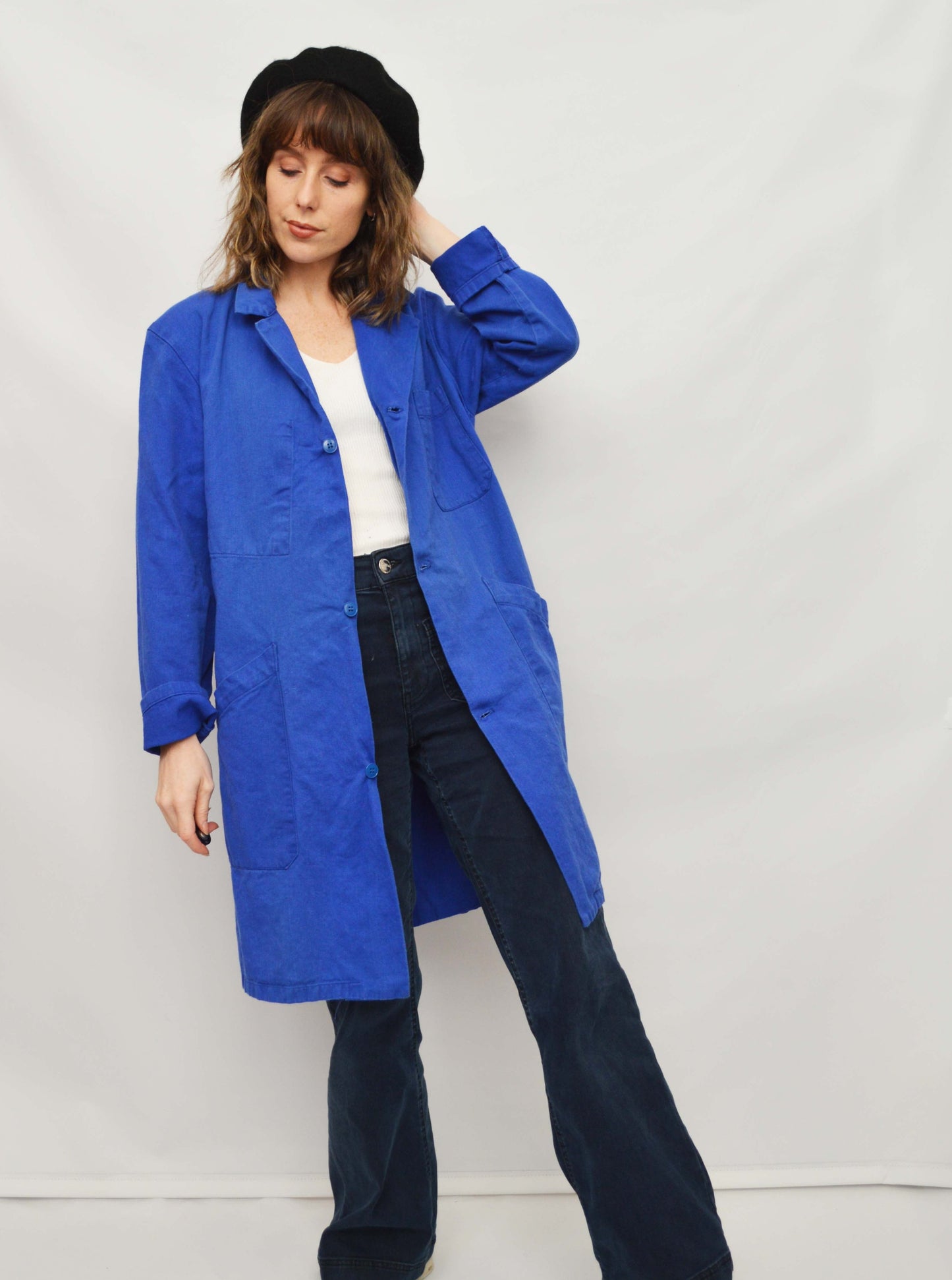 Vintage French Cobalt Blue Duster Coat