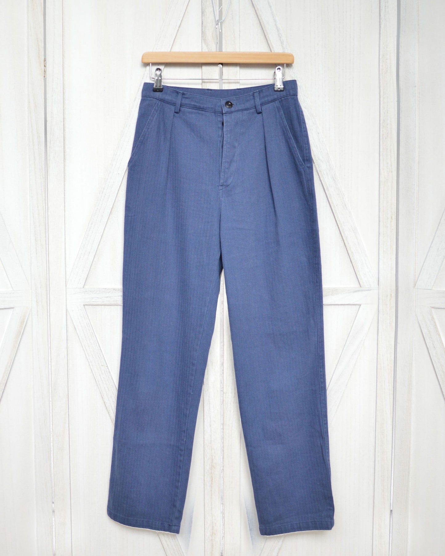 French Work Pants Indigo Blue Herringbone