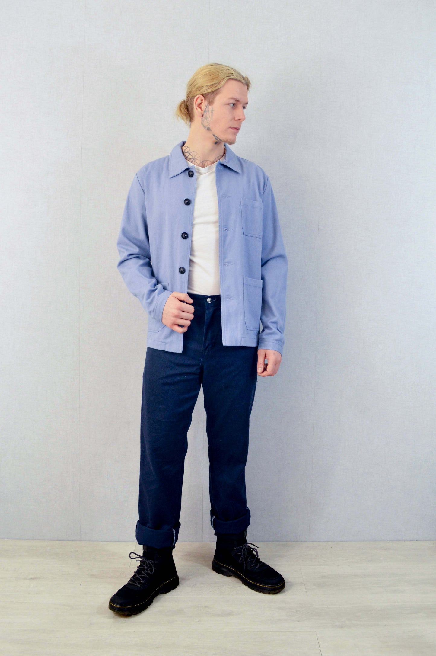 French Cotton Twill Chore Jacket Chalk Blue