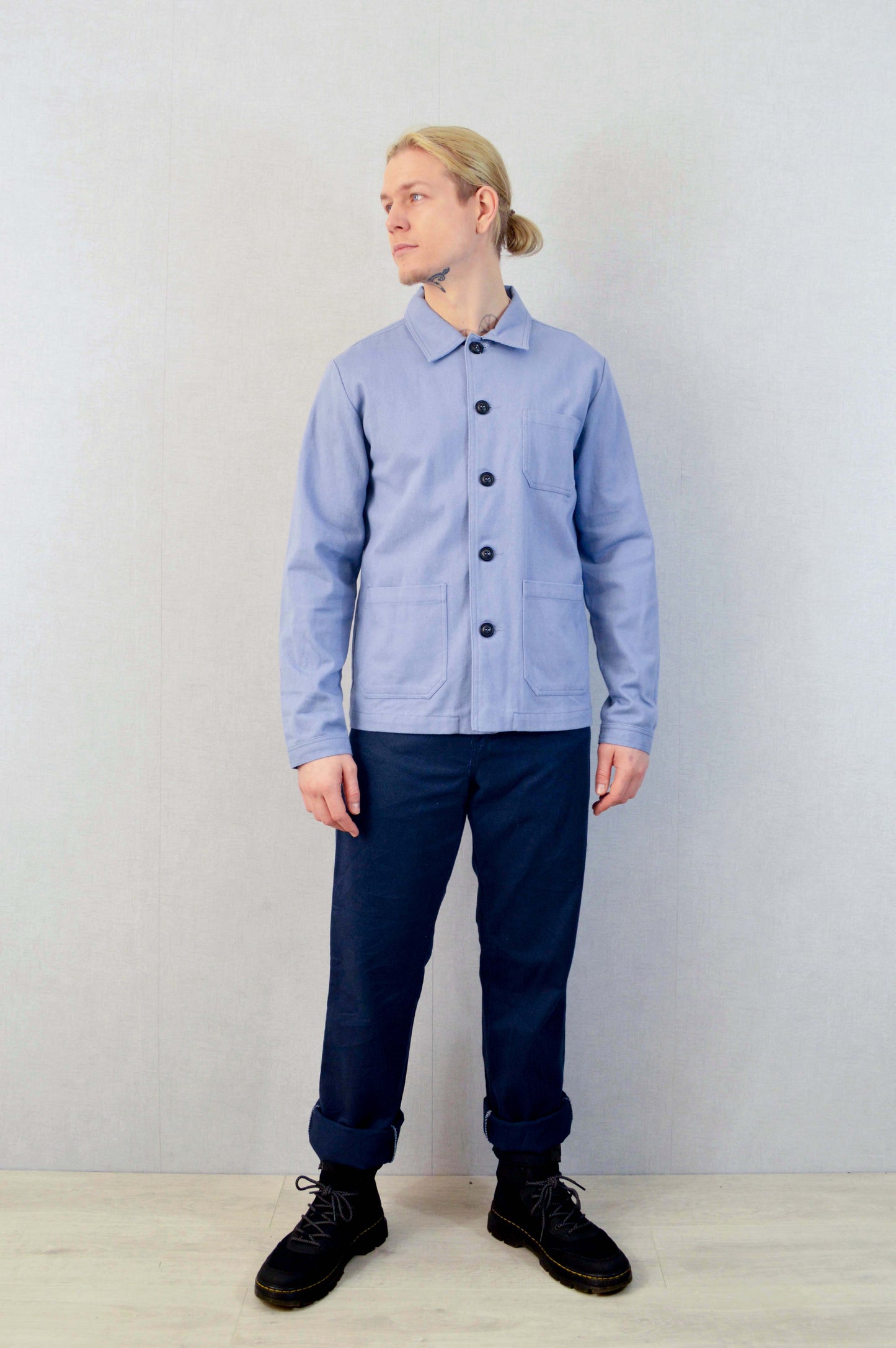 French Cotton Twill Chore Jacket Chalk Blue