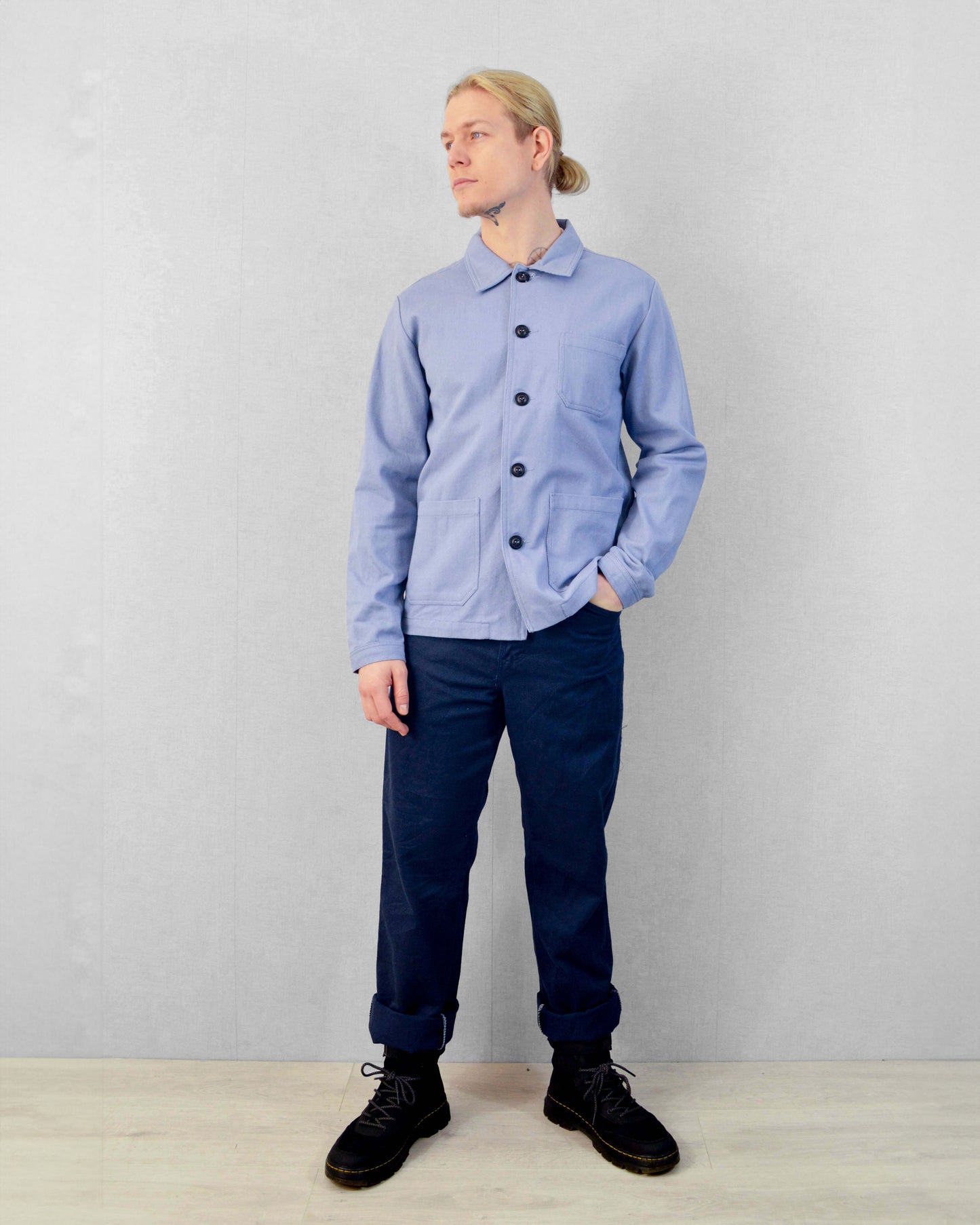 French Cotton Twill Chore Jacket Chalk Blue