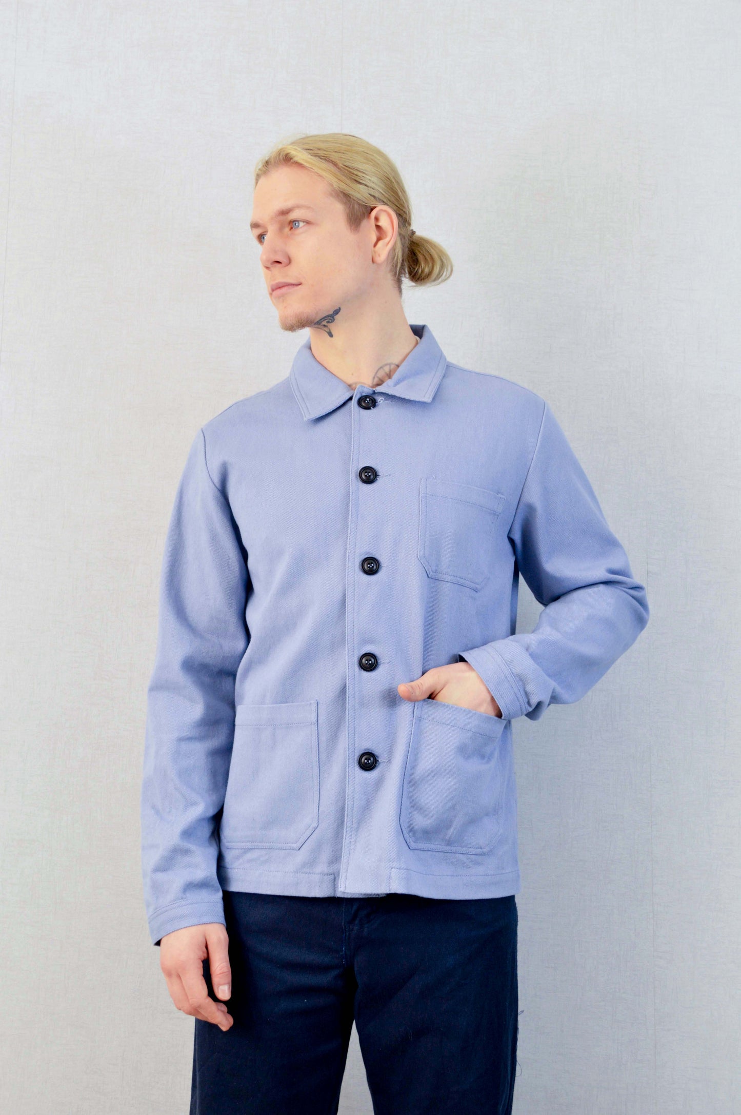 French Cotton Twill Chore Jacket Chalk Blue