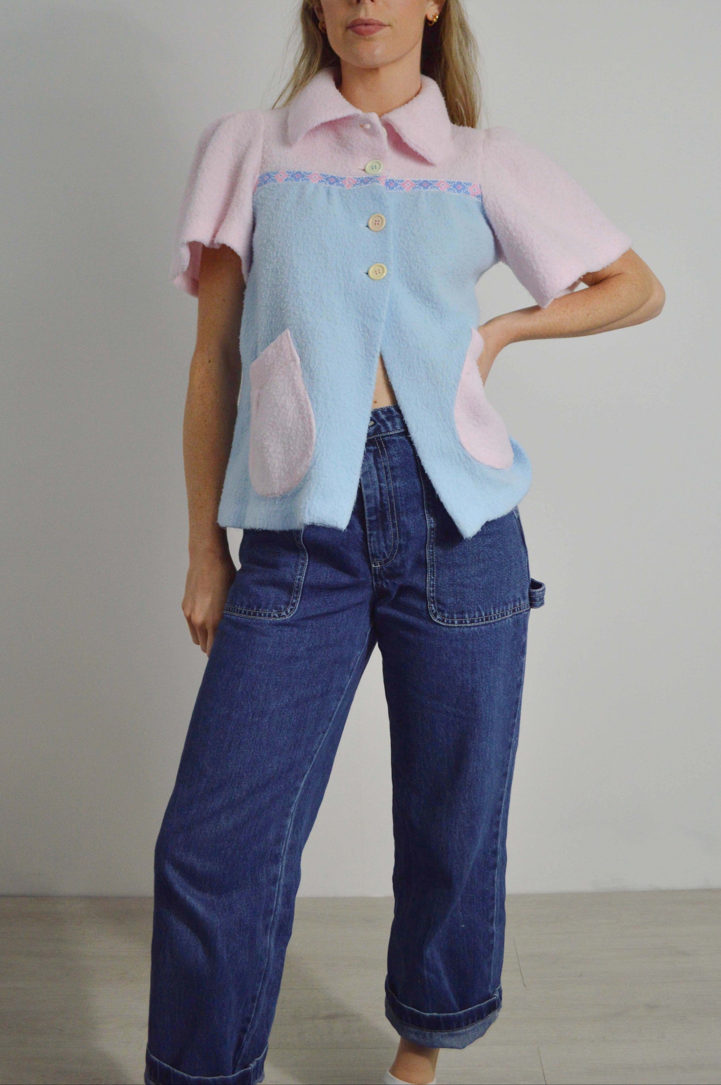 Vintage Pastel 1960s Fleece Jacket - XS