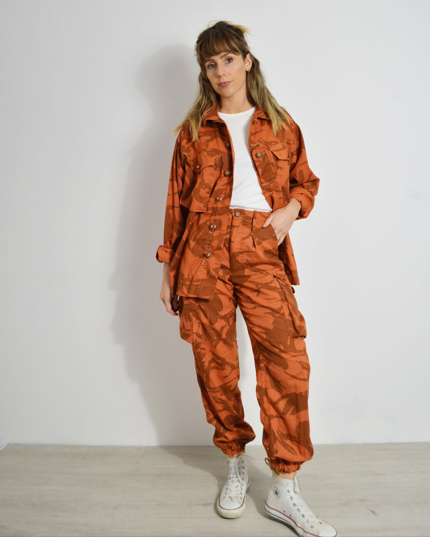 Vintage Reworked Orange 2 Piece Camo Suit