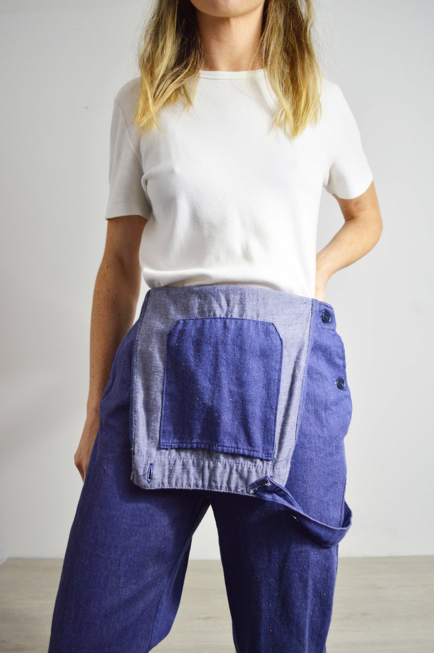Vintage Soft Cotton Dungarees Denim Blue - XS