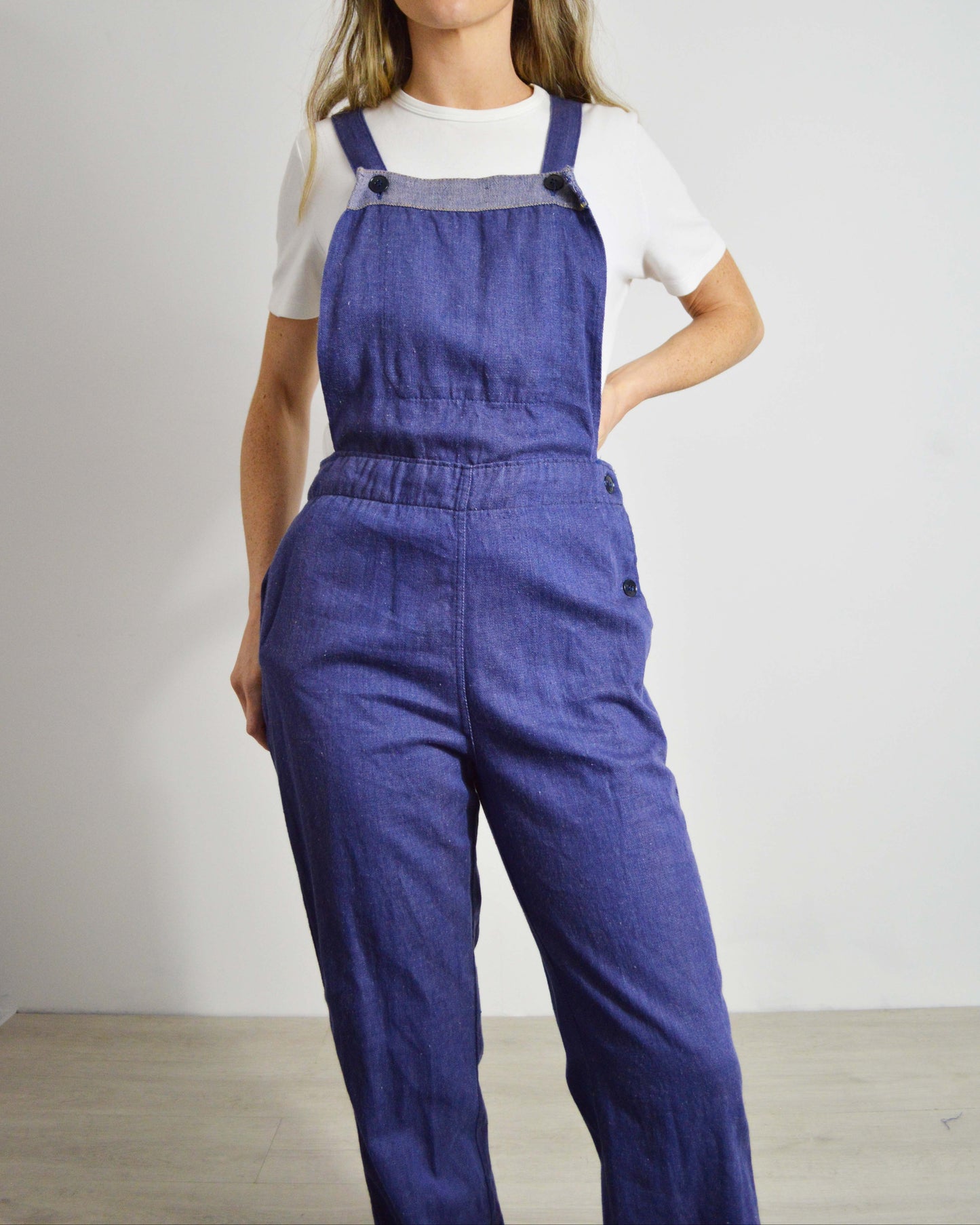 Vintage Soft Cotton Dungarees Denim Blue - XS