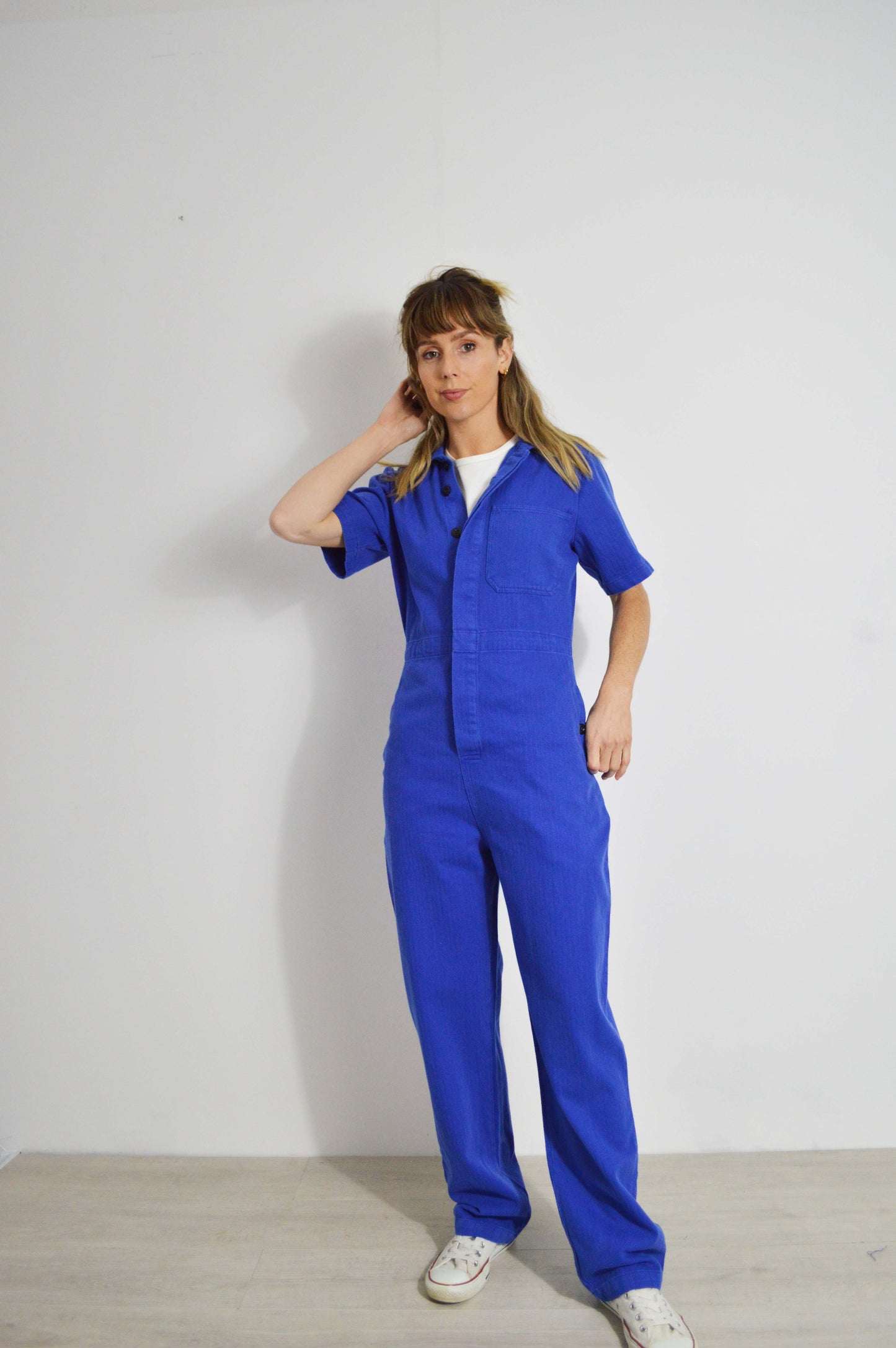 Unisex Blue French Coveralls Short Sleeve Workwear Jumpsuit