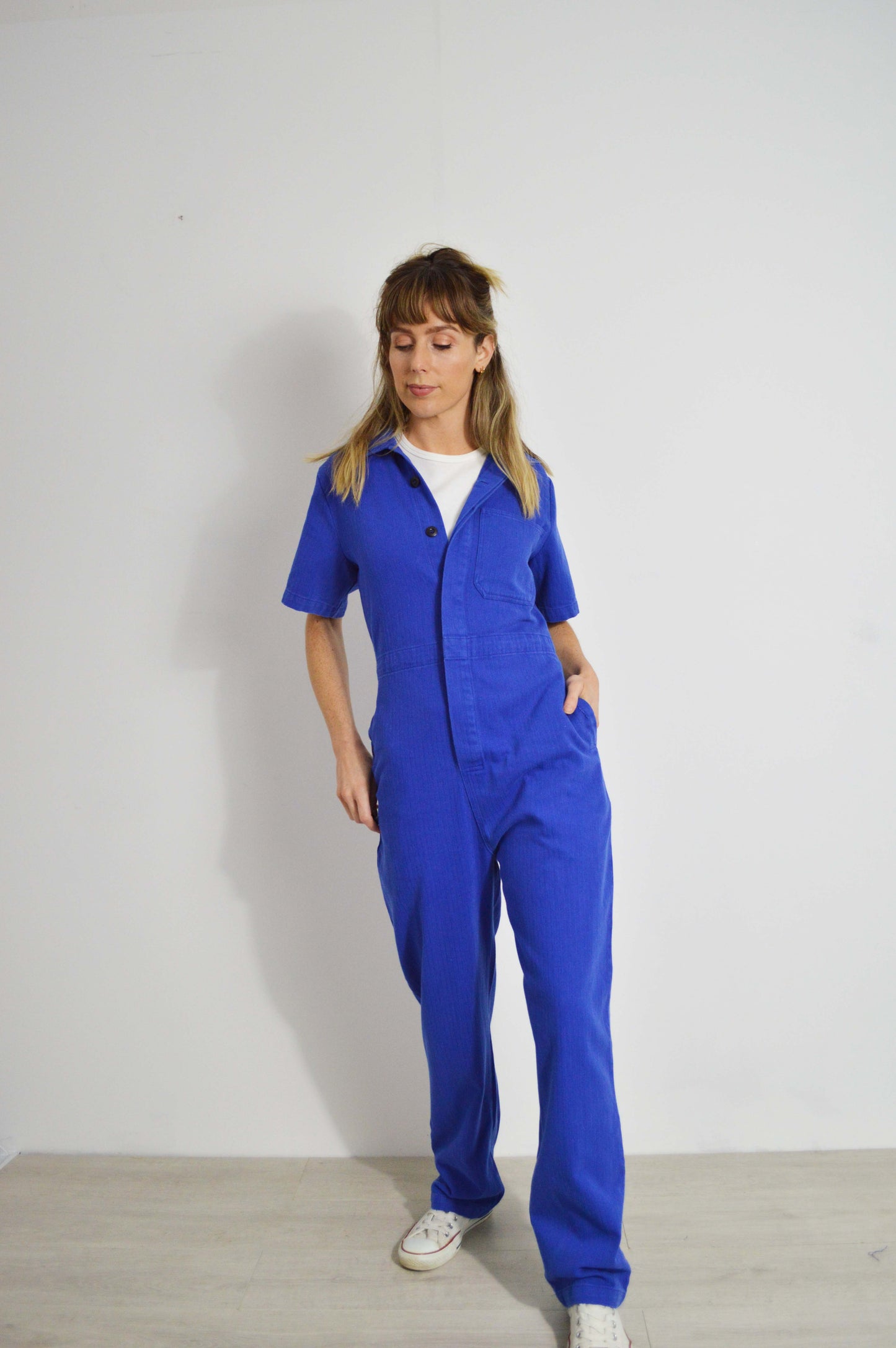 Unisex Blue French Coveralls Short Sleeve Workwear Jumpsuit