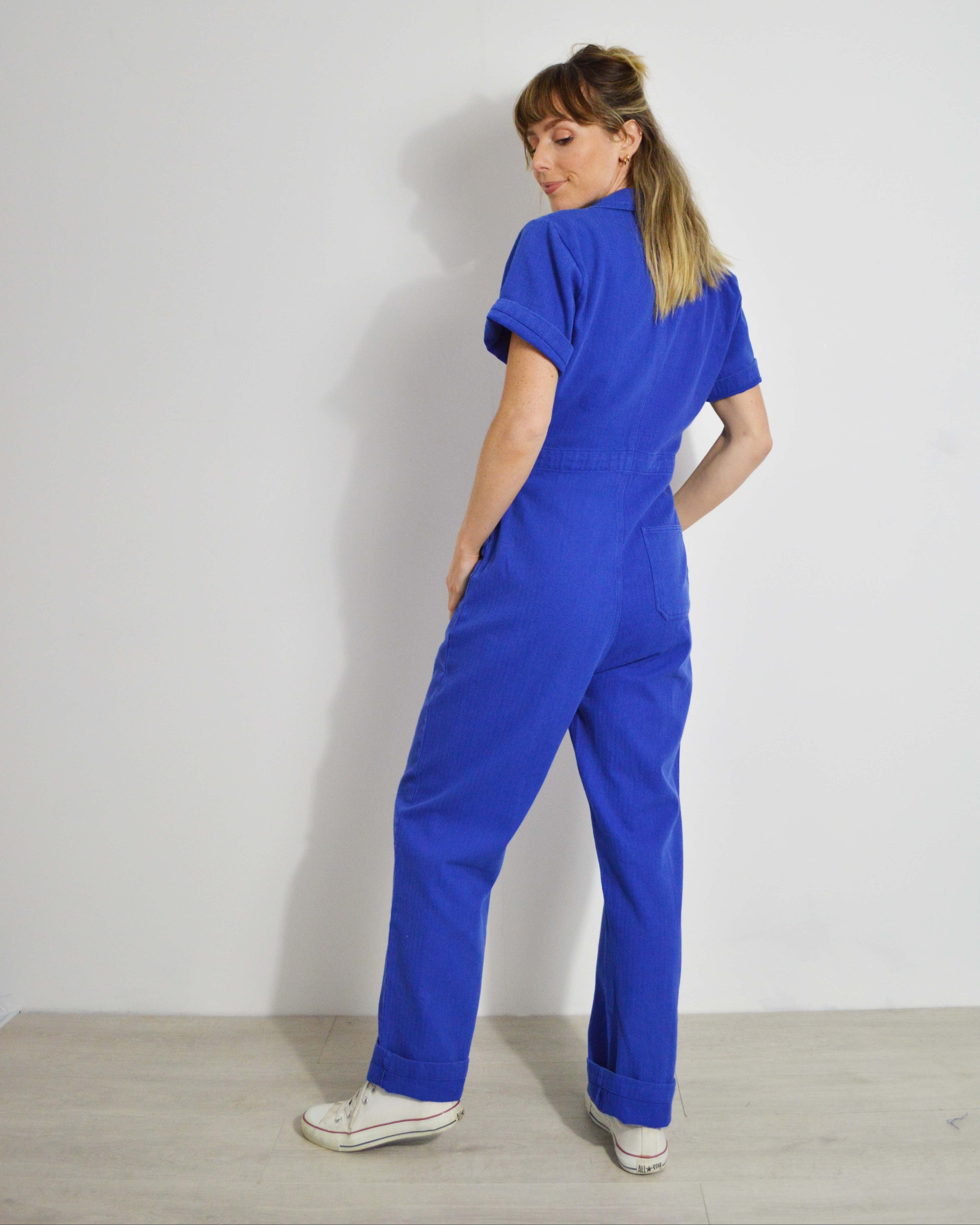 Unisex Blue French Coveralls Short Sleeve Workwear Jumpsuit – Wolf