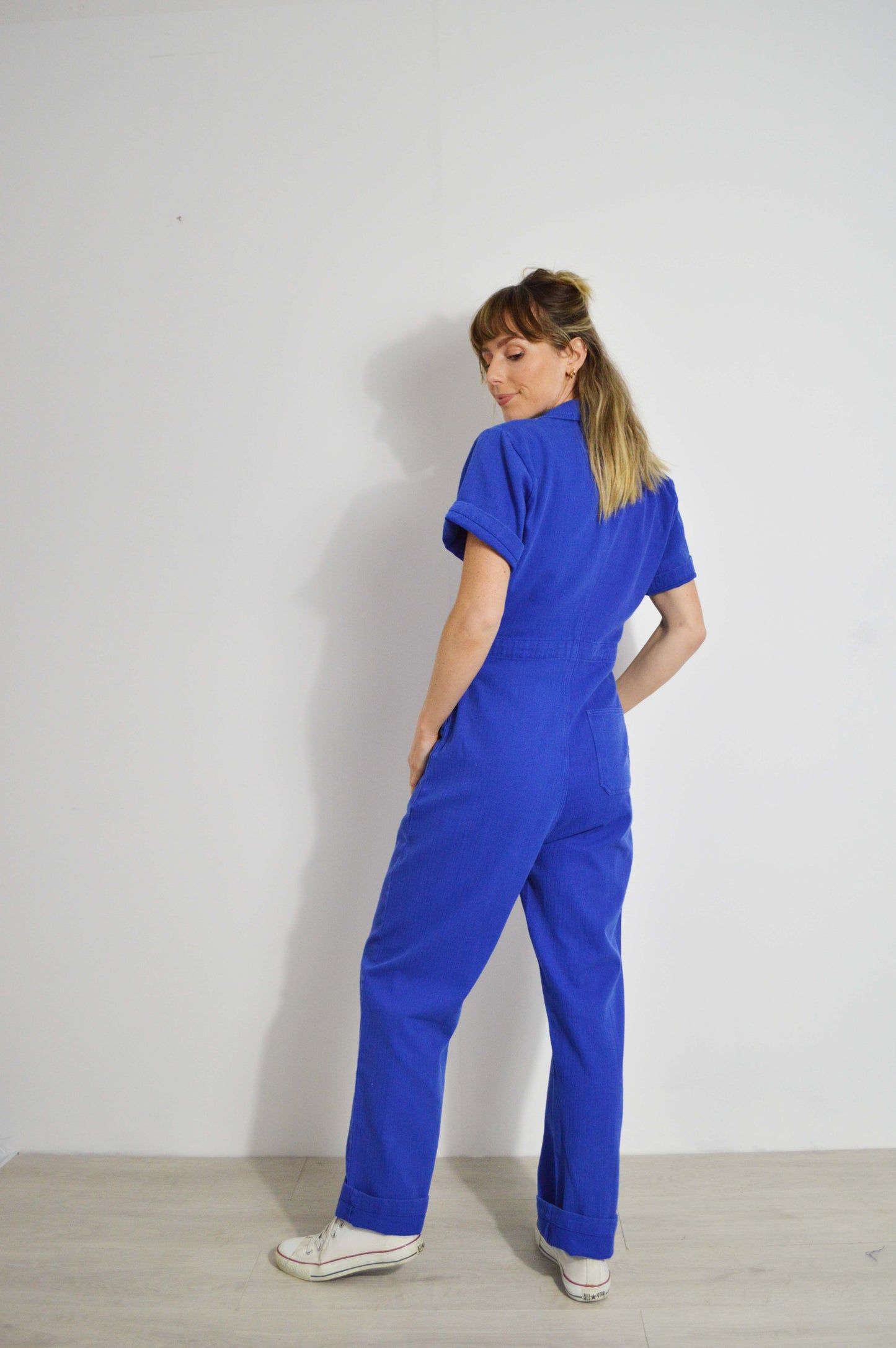 Unisex Blue French Coveralls Short Sleeve Workwear Jumpsuit