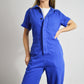 Unisex Blue French Coveralls Short Sleeve Workwear Jumpsuit