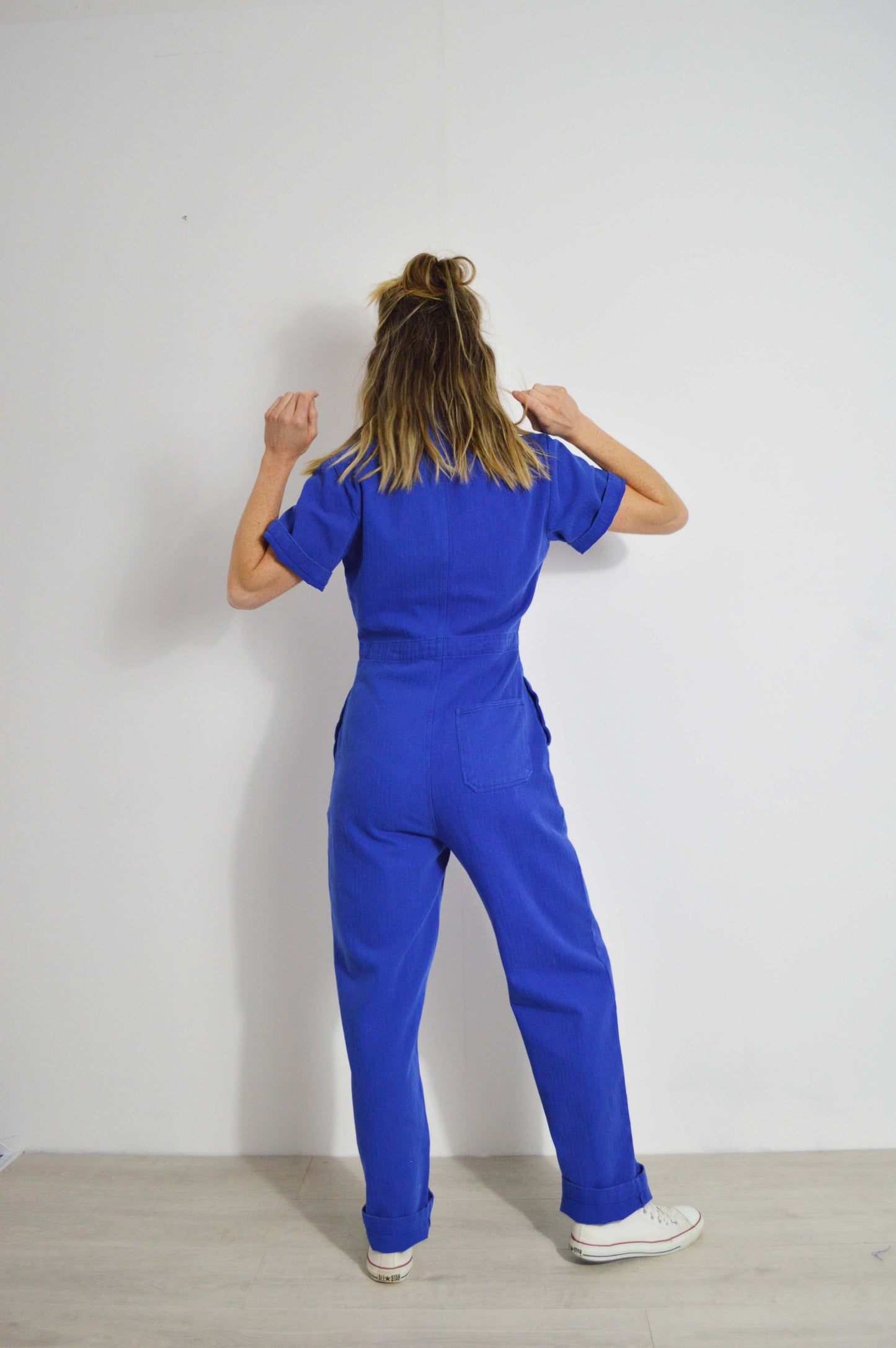 Unisex Blue French Coveralls Short Sleeve Workwear Jumpsuit
