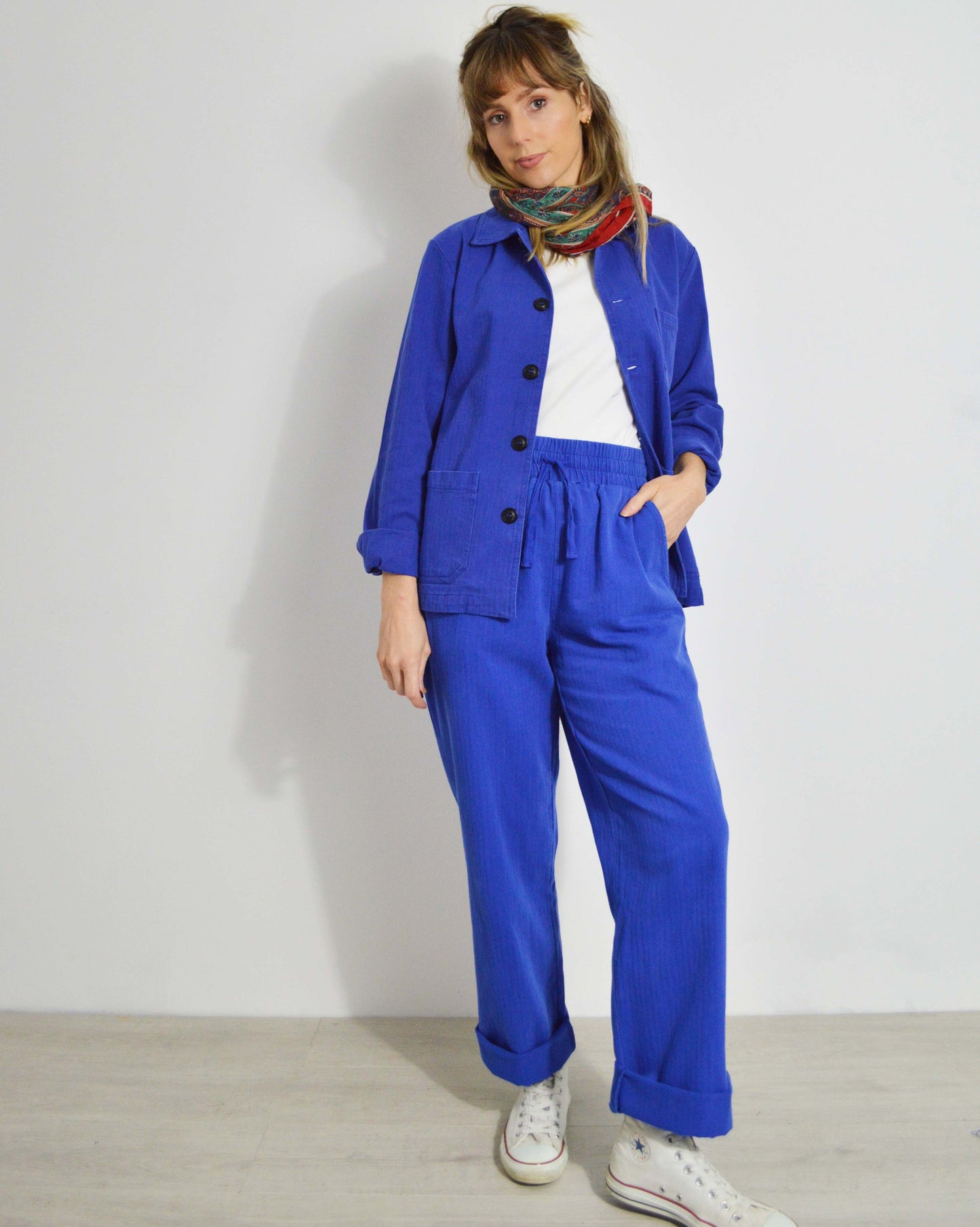 French Workwear 2 Piece Trouser Suit Bugatti Blue Cotton