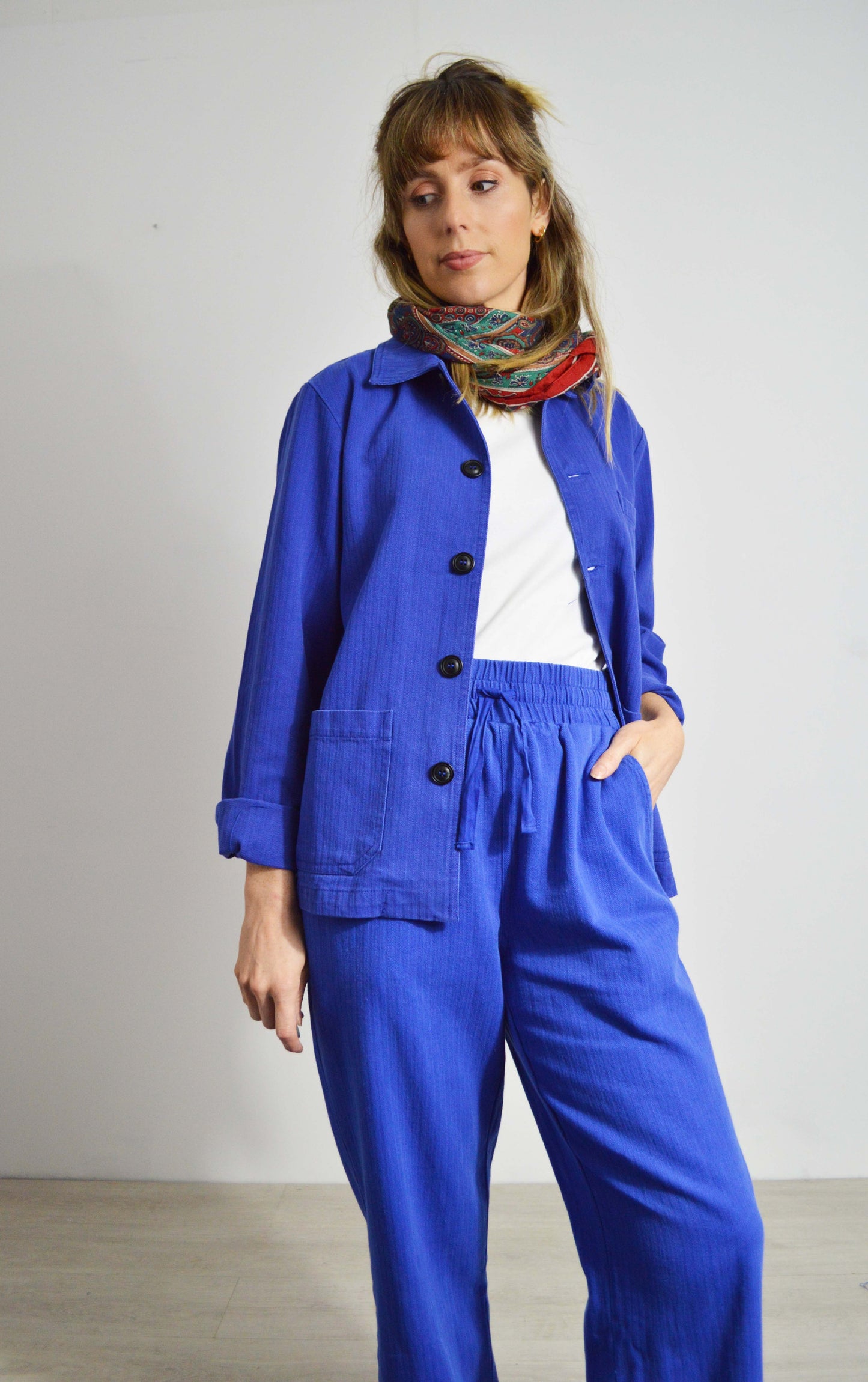 French Workwear 2 Piece Trouser Suit Bugatti Blue Cotton