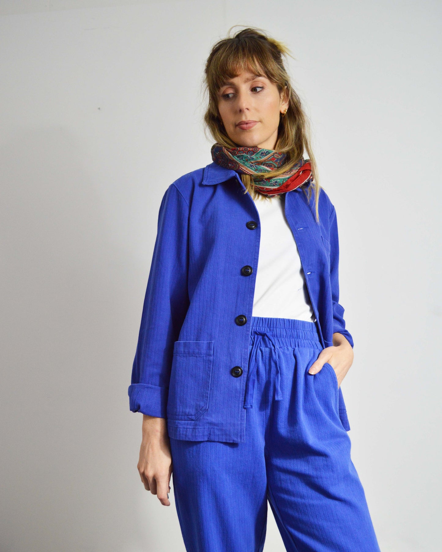 Herringbone Cotton Twill Chore Jacket Bugatti Blue