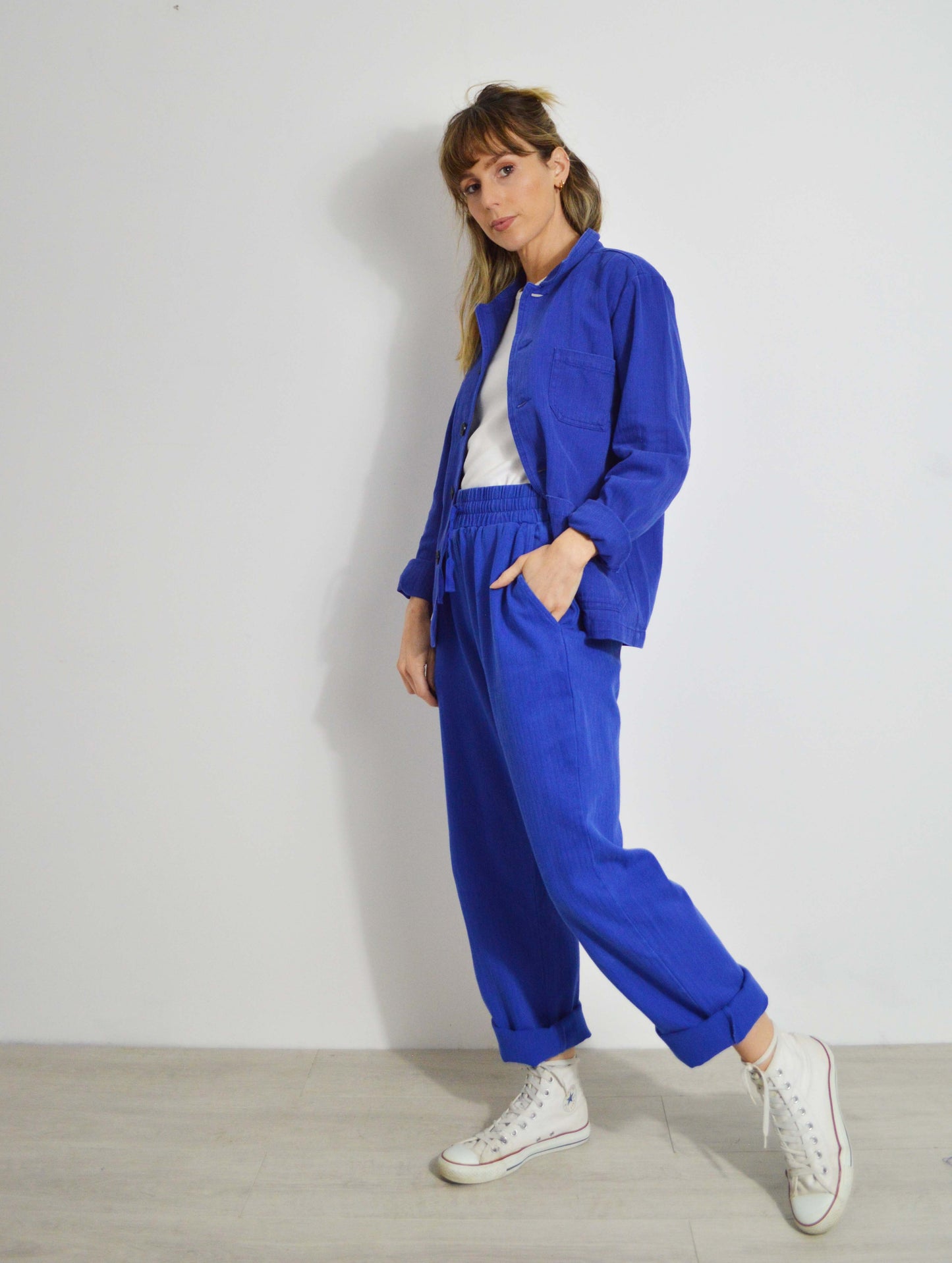 French Workwear 2 Piece Trouser Suit Bugatti Blue Cotton
