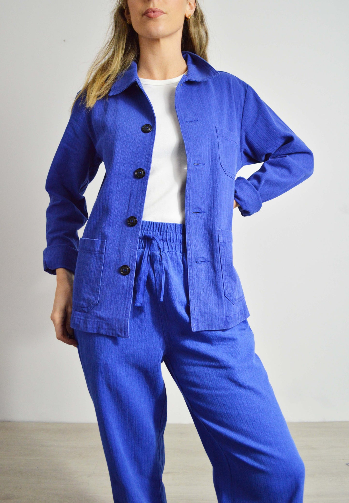 French Workwear 2 Piece Trouser Suit Bugatti Blue Cotton