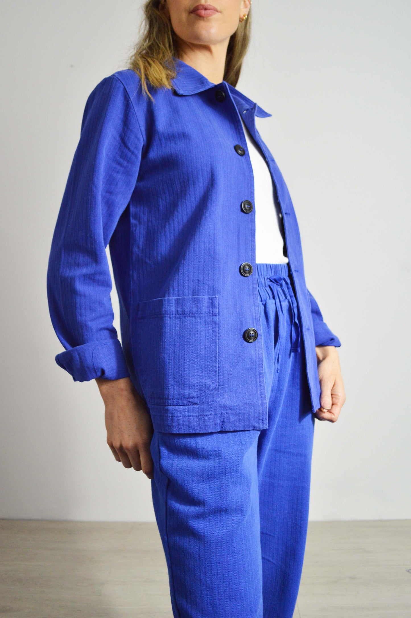 French Workwear 2 Piece Trouser Suit Bugatti Blue Cotton