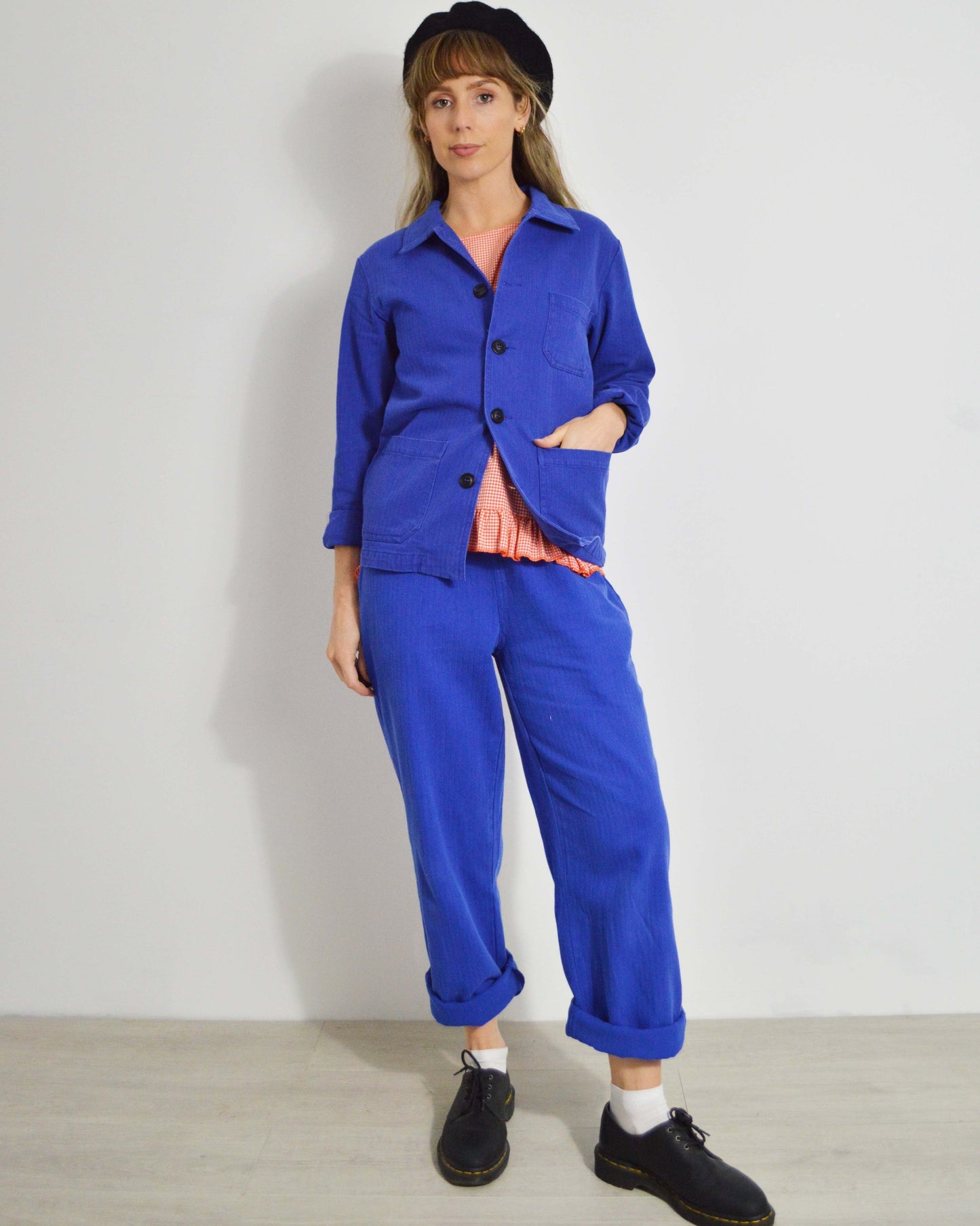 French Workwear 2 Piece Trouser Suit Bugatti Blue Cotton