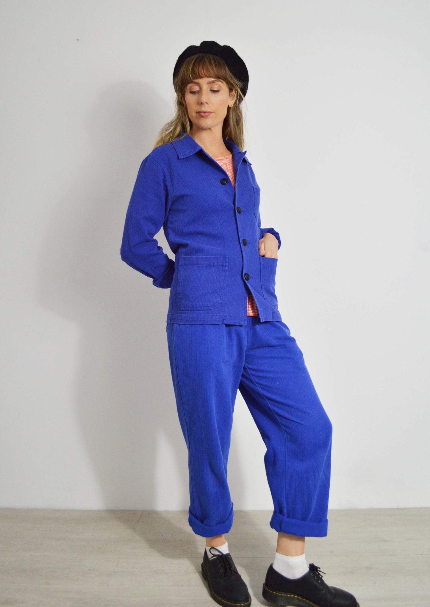 French Workwear 2 Piece Trouser Suit Bugatti Blue Cotton