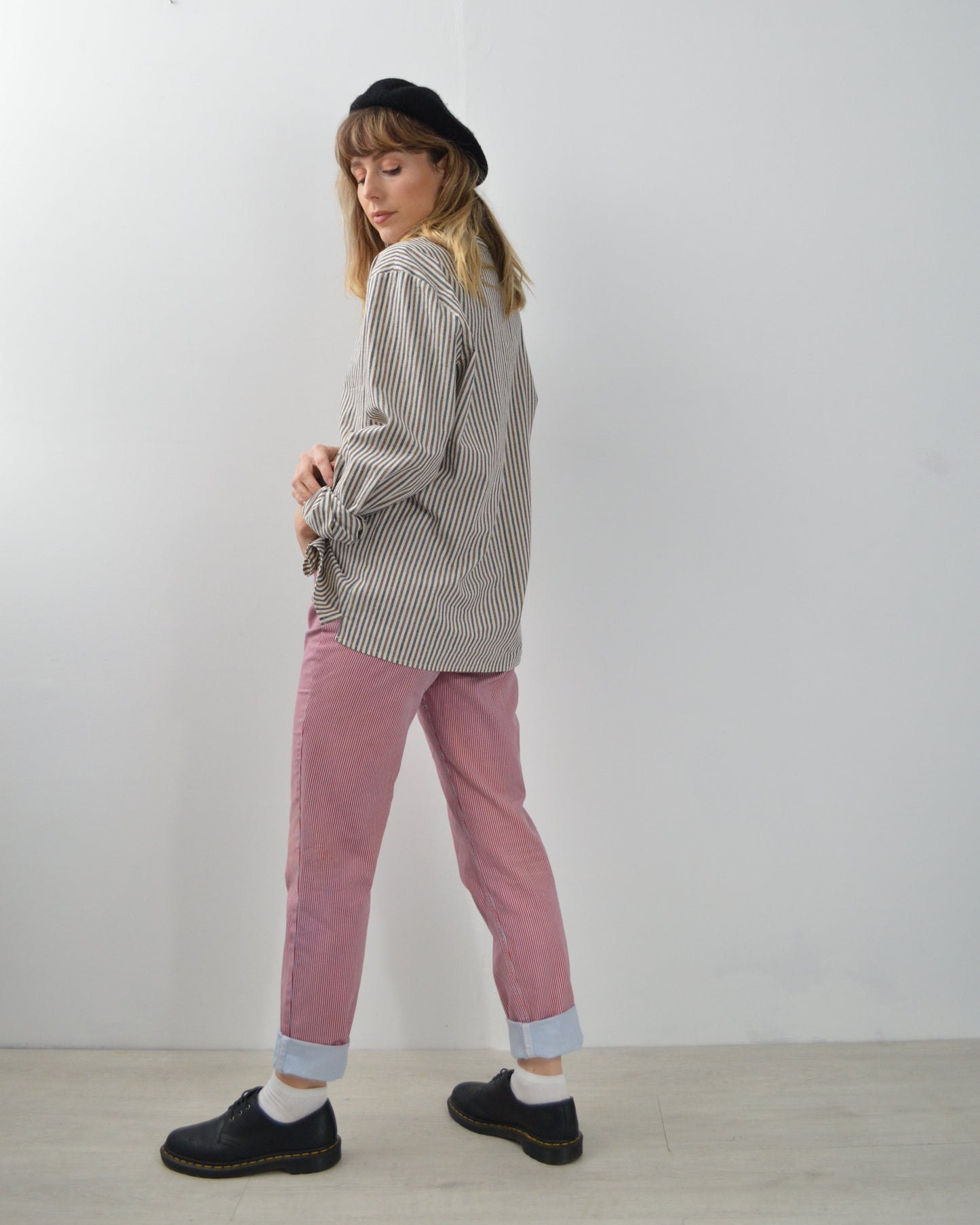 Unisex Striped Grandad Shirt Brown & Blue