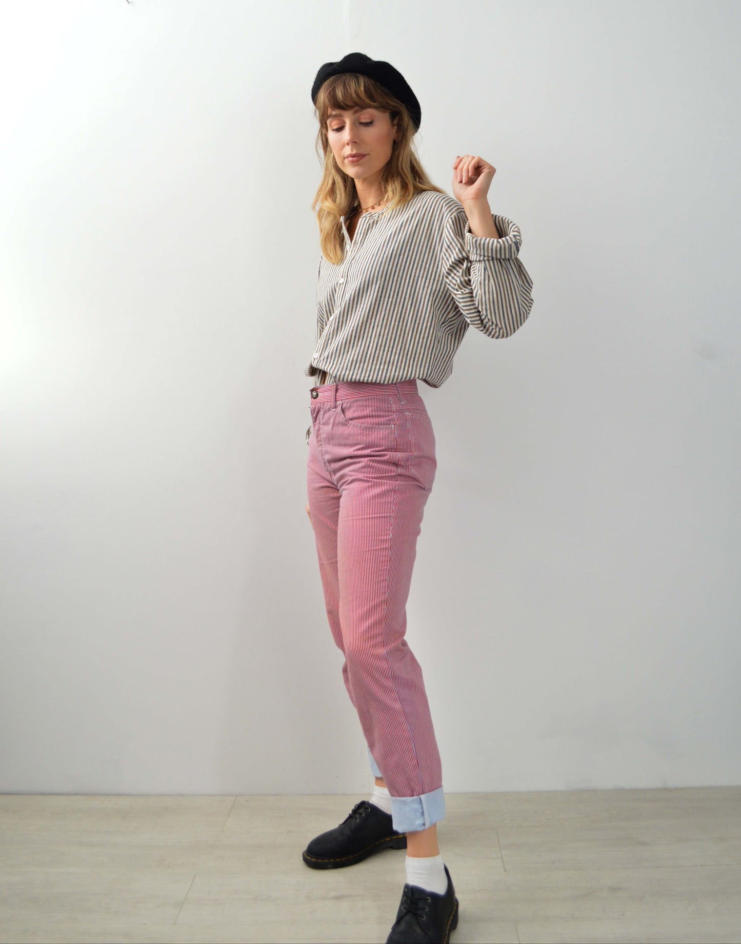 Unisex Striped Grandad Shirt Brown & Blue